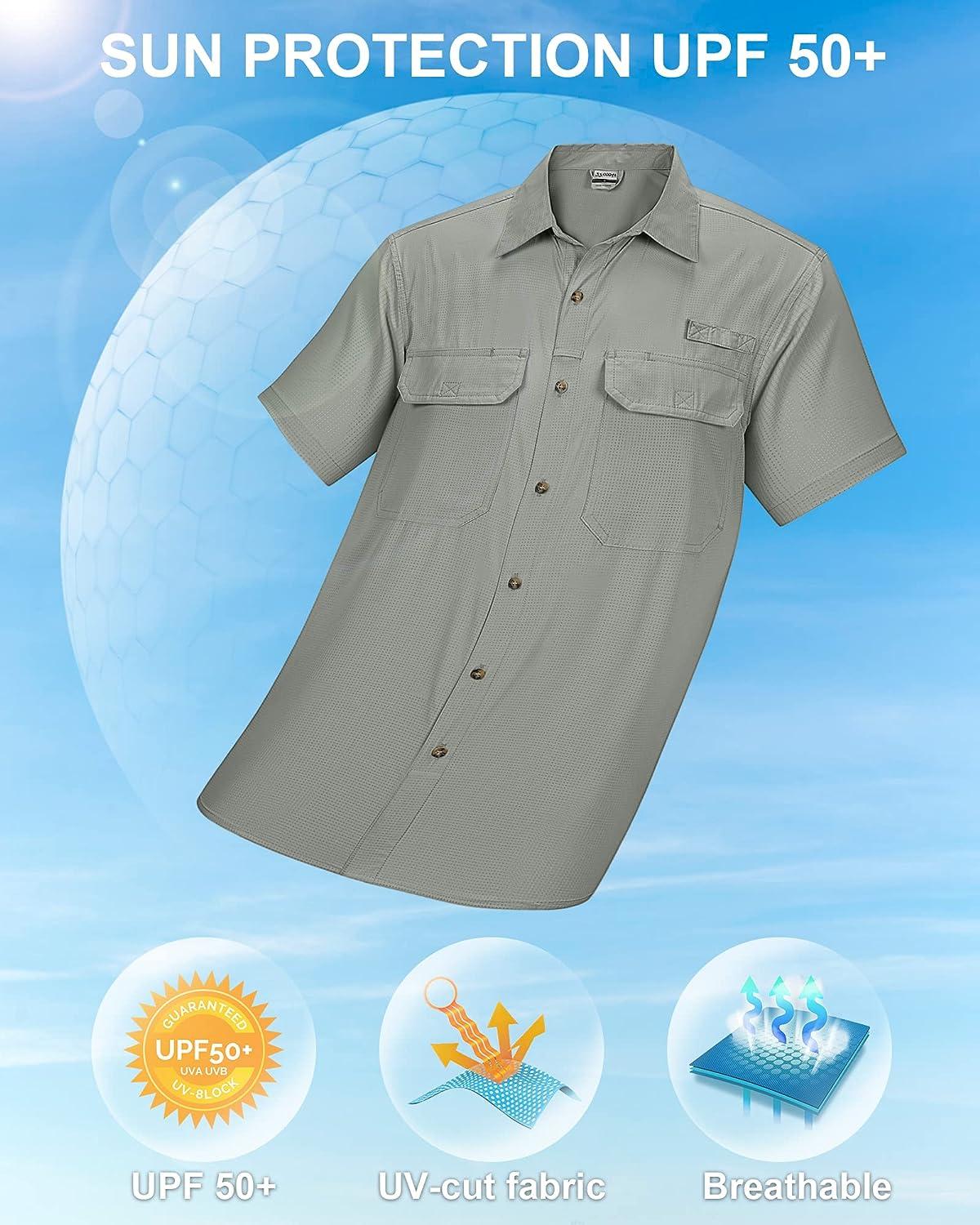 33,000ft Men's Long Sleeve Sun Protection Shirt UPF 50+ UV Quick Dry Cooling Fishing Shirts for Travel Safari Camping Hiking