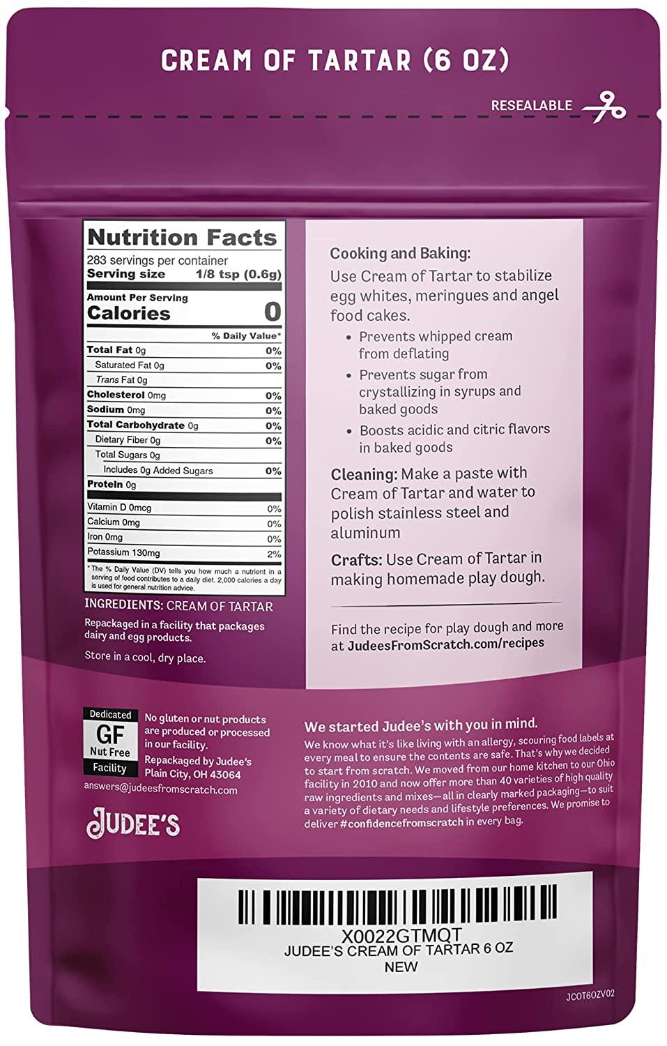 Judees Cream of Tartar 6 oz All Natural KetoFriendly GlutenFree