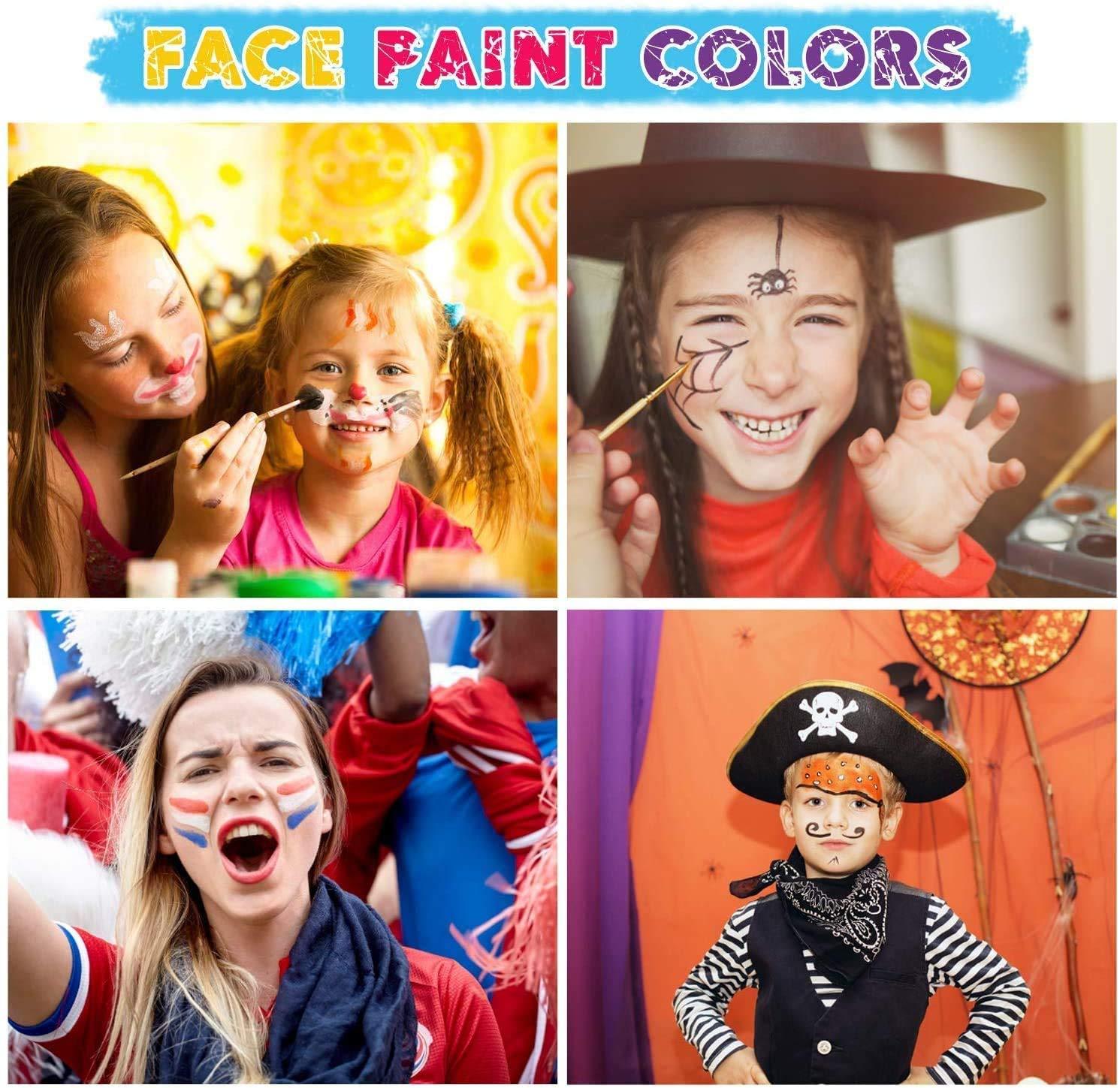 Face Paint Kit for Kids and Adults - Face Painting Kit with Stencils, 14 Water Based Paints, 2 Glitters - Halloween Makeup Kit, Non Toxic Safe