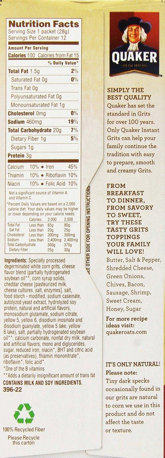 Quaker Instant Grits Cheddar Cheese Flavor 12 1oz Packs (2 Boxes)