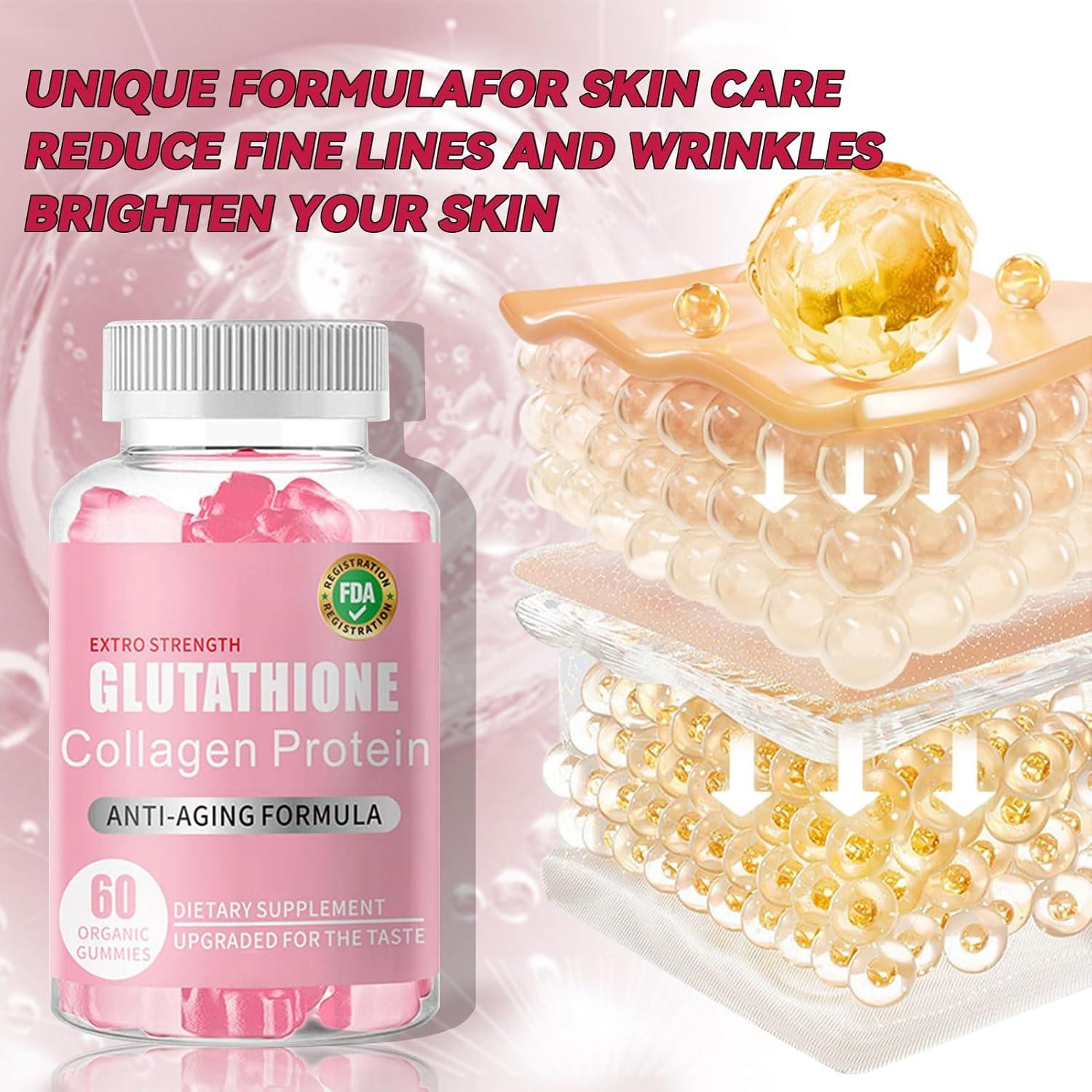 Glutathione Collagen Glow Gummies 60Pcs Beauty Collagen Gummies Skin Care  Anti-Aging Organic Glow Beauty Collagen for Women Dark Spot | Buy Now with  Express International Delivery
