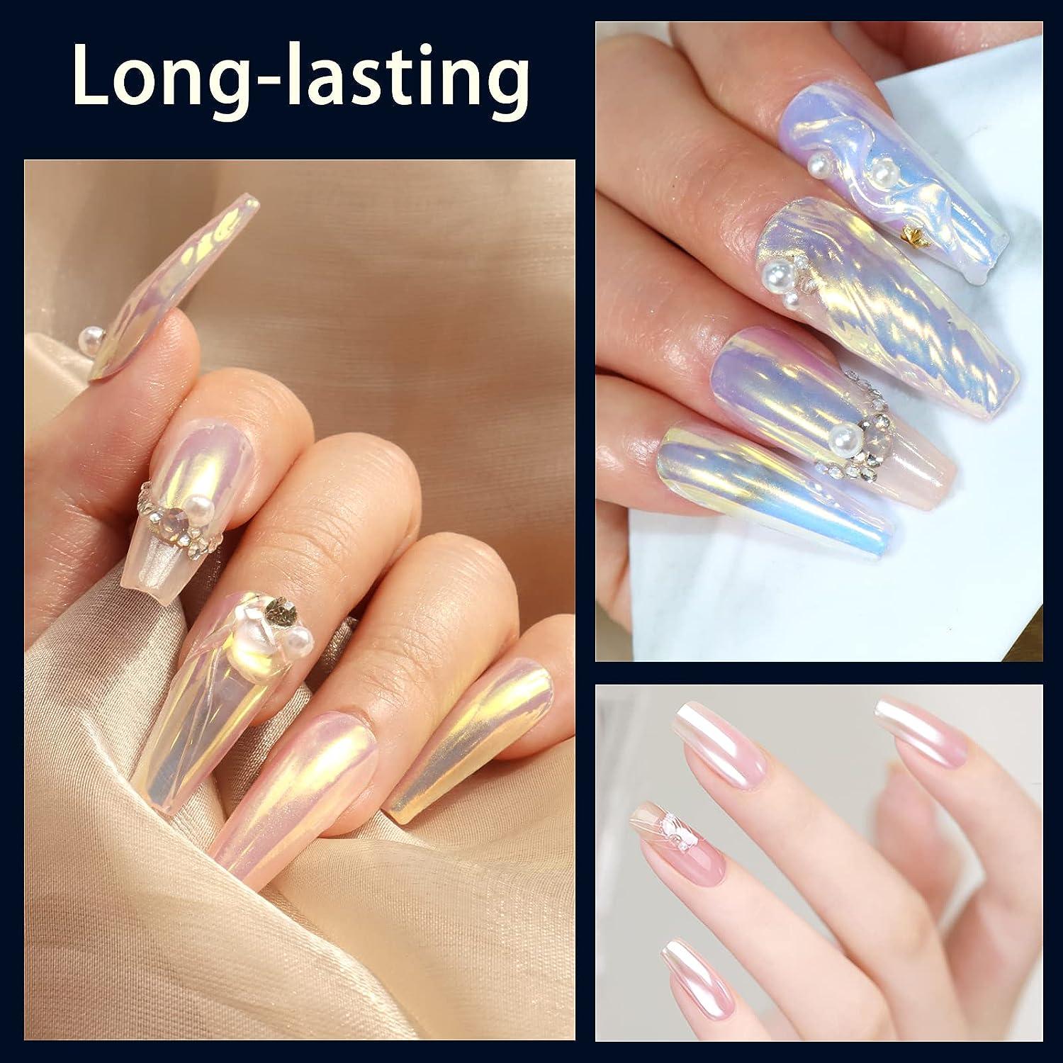 Chrome pearl nails!  Pearl nails, Natural nails manicure, Opal nails