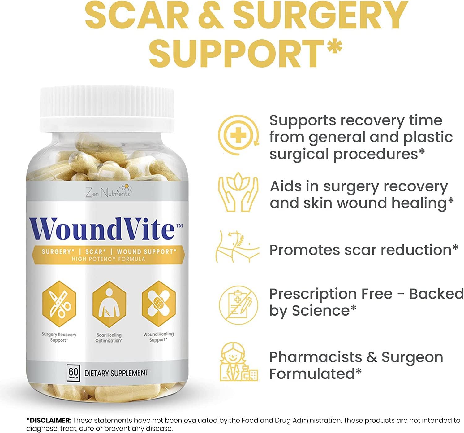 Zen Nutrients WoundVite Pre Post Surgery Support Scar Wound Care Scar
