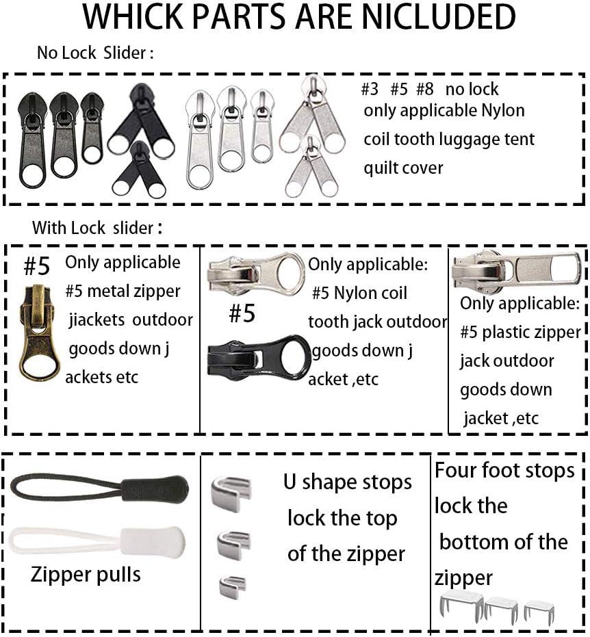 Meikeer 252 Pieces Zipper Repair Kit Replacement Zipper Zipper Pulls  Installation Tools for Bags Tents Luggage Sleeping Bag Jacket Outdoor