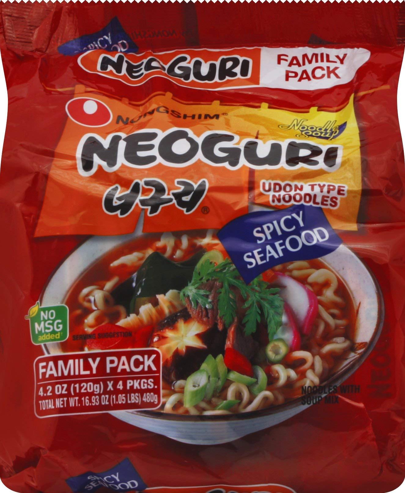 Neoguri, Spicy Seafood Udon Noodles Family Pack, 4 4.23 oz packs