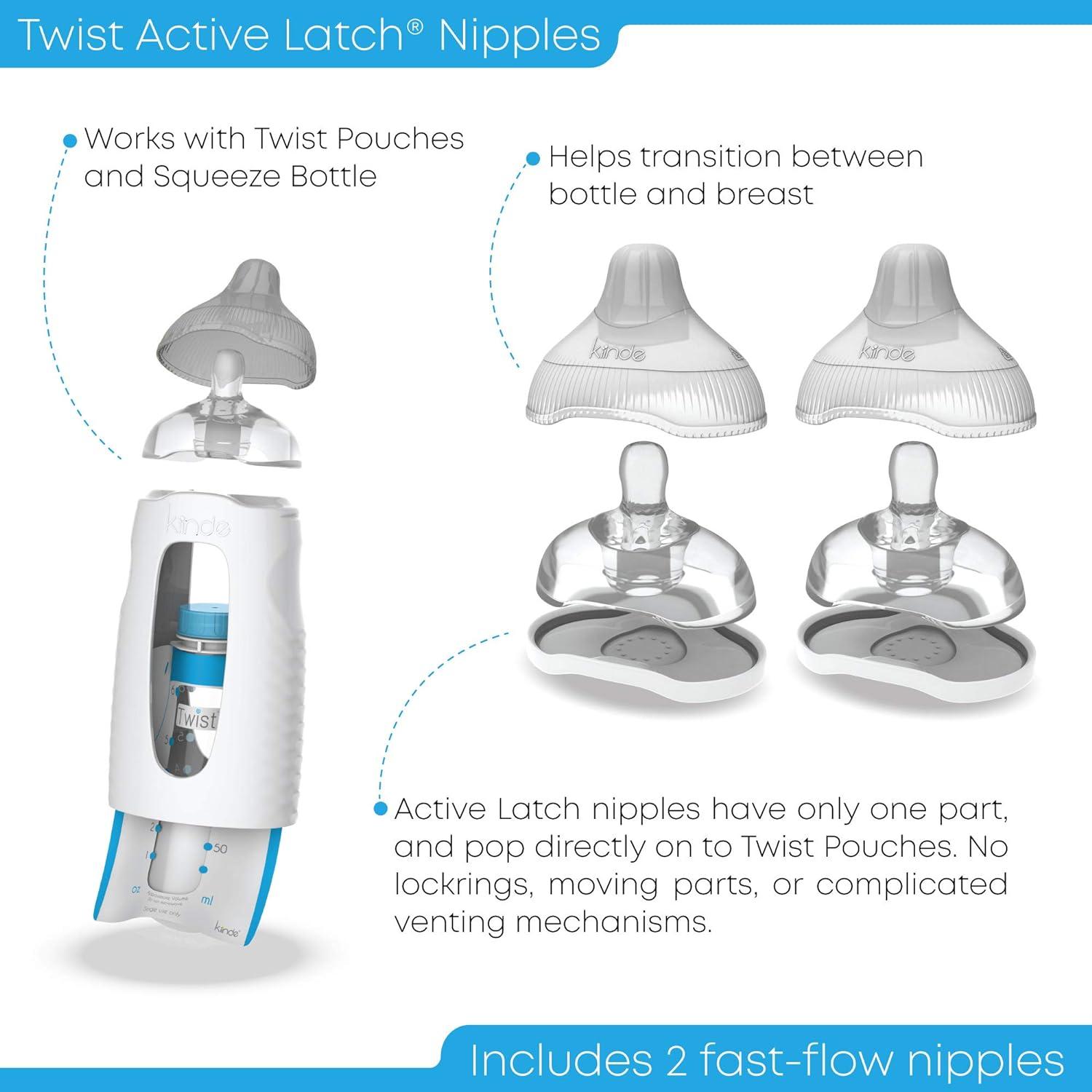 Kiinde Twist Active Latch Nipples for Breast Milk - Fast Flow (2 Pack) 1