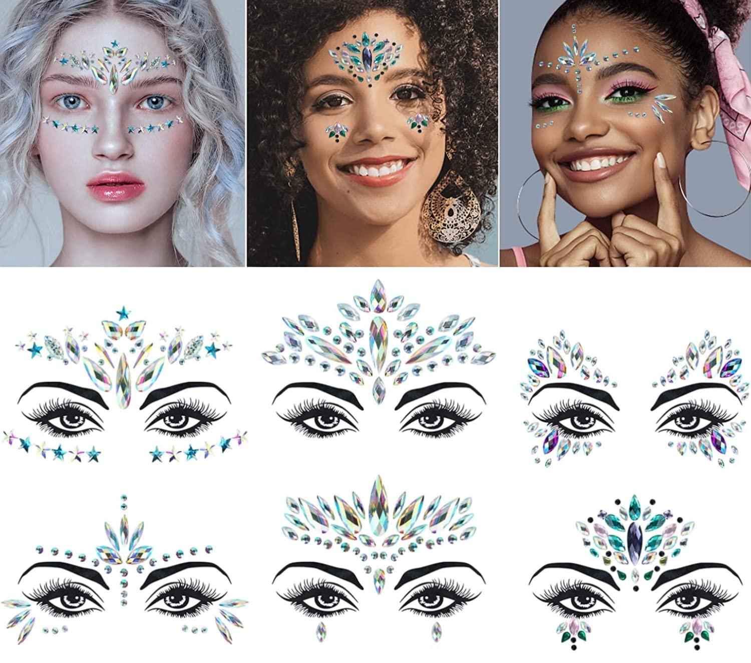 6 Sets Mermaid Face Jewels Rhinestone Face Gems Stick on Halloween Cosplay  Party Festival Crystals Temporary Tattoos