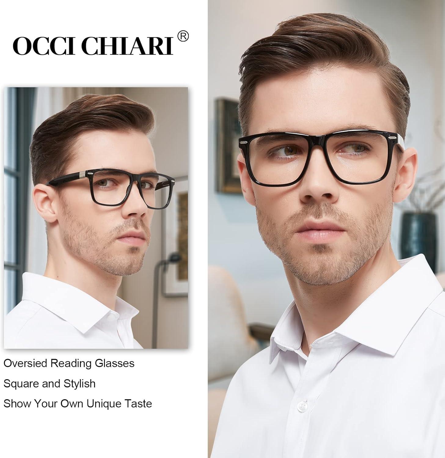 OCCI CHIARI Wide Frame Reading Glasses for Men Stylish Black