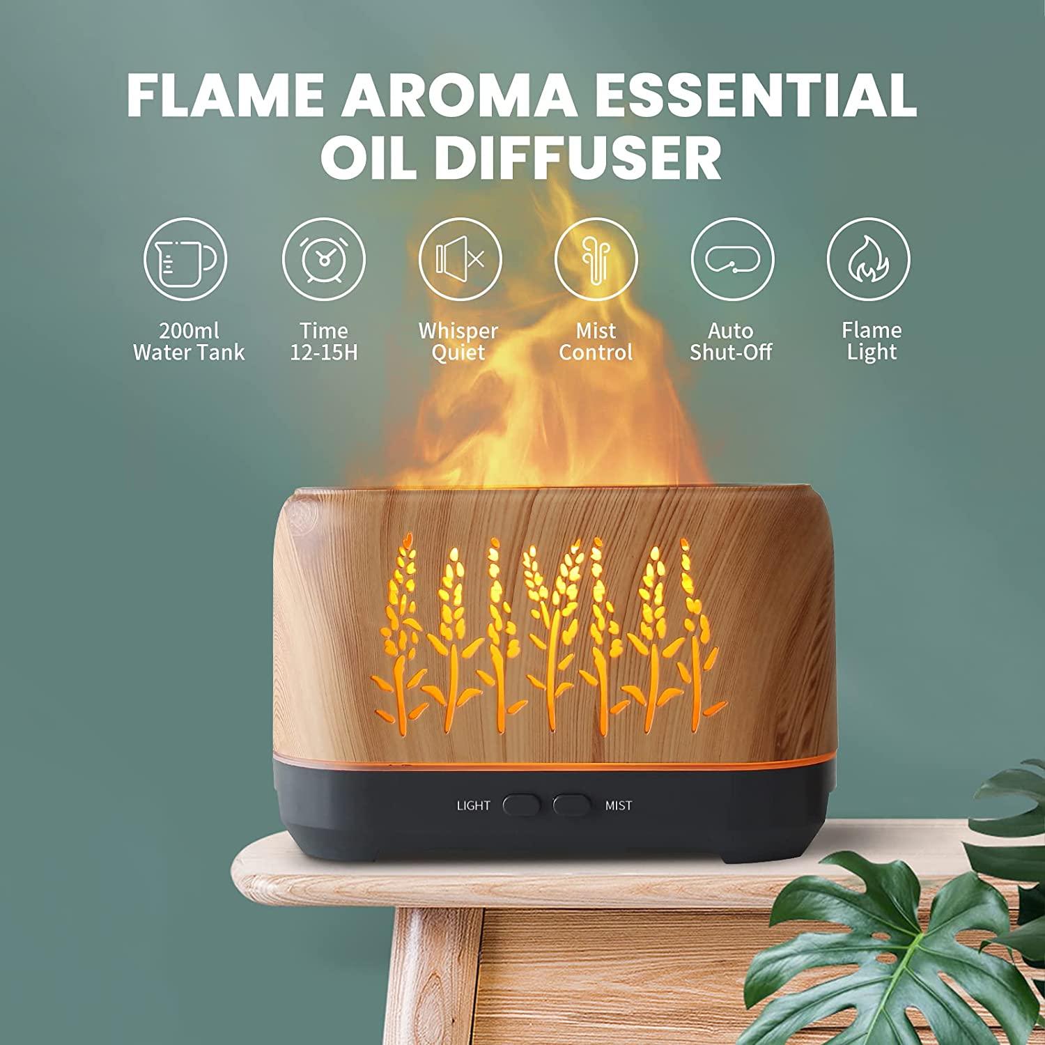  OKTOYO Essential Oil Diffusers with Flame Light, Upgraded Super  Quiet Diffusers for Aromatherapy Essential Oils Mist Humidifiers with 3  Mist Mode 4 Timer Waterless Auto Shut-Off for Home Office(Wood) : Health