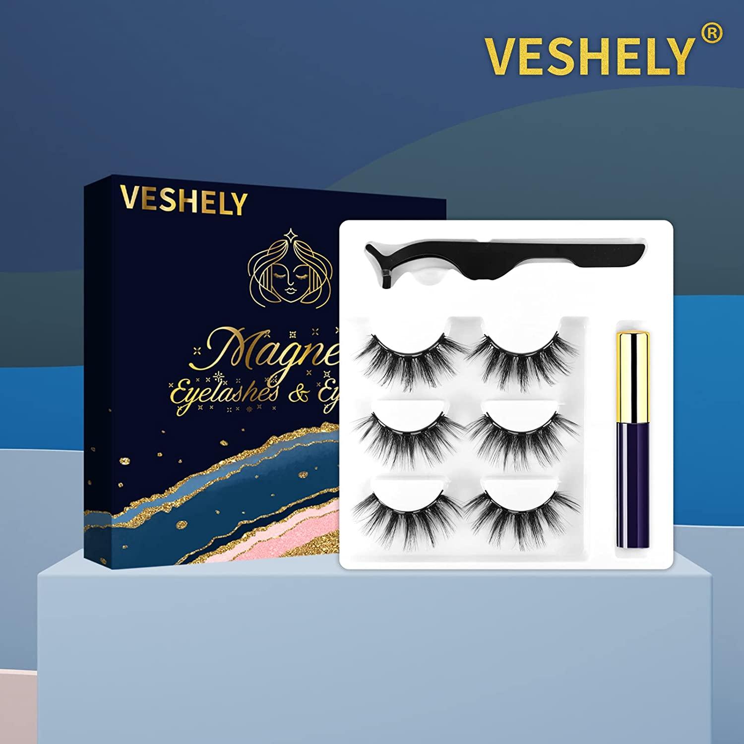VESHELY Mink Eyelashes with Eyeliner,3 Pairs Mink Dramatic