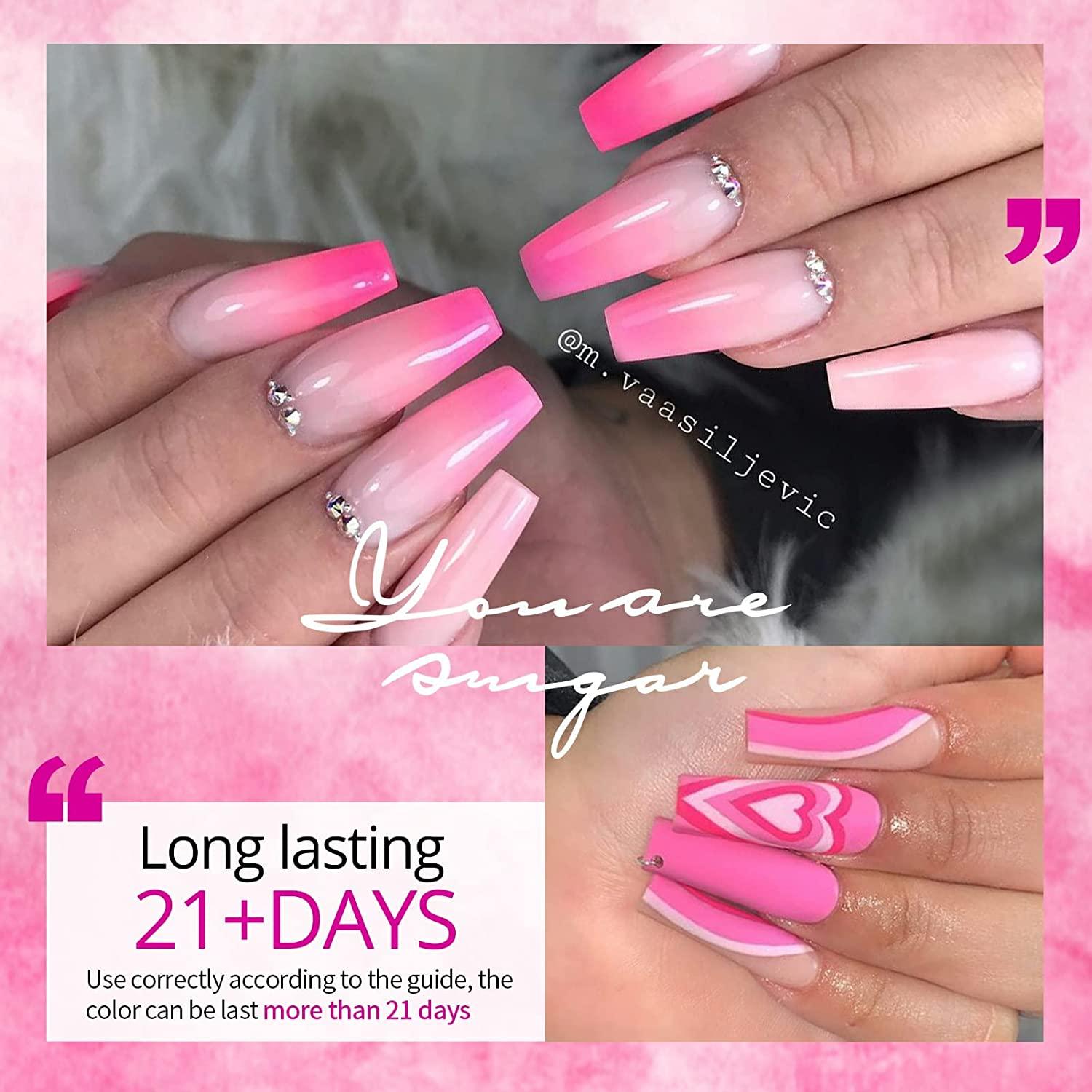 UR SUGAR Pink Gel Nail Polish Set, 6 Pcs Hot Pink Nude Red Spring