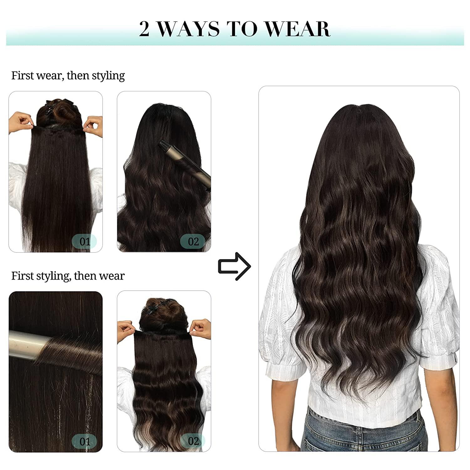 Hair Extensions Real Human Hair, Balayage Dark Brown to Chestnut Brown 20  Inch 9pcs 150g, DOORES Remy Hair Extensions Clip in Human Hair Extensions  Clip ins Natural Hair Extensions Thick Straight Hair
