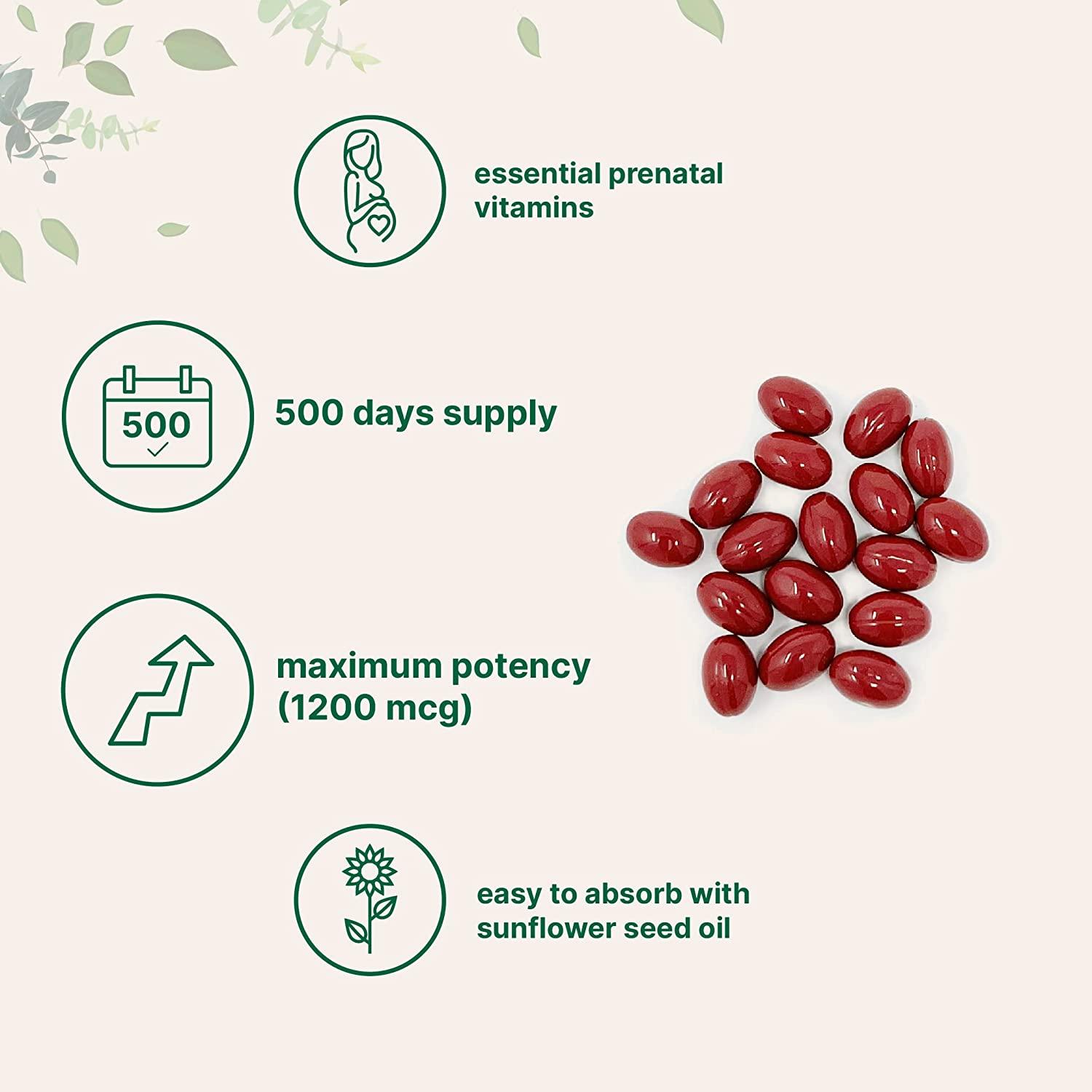 Folic Acid 1200mcg, 500 Softgels (500 Days Supply), Premium Folic Acid