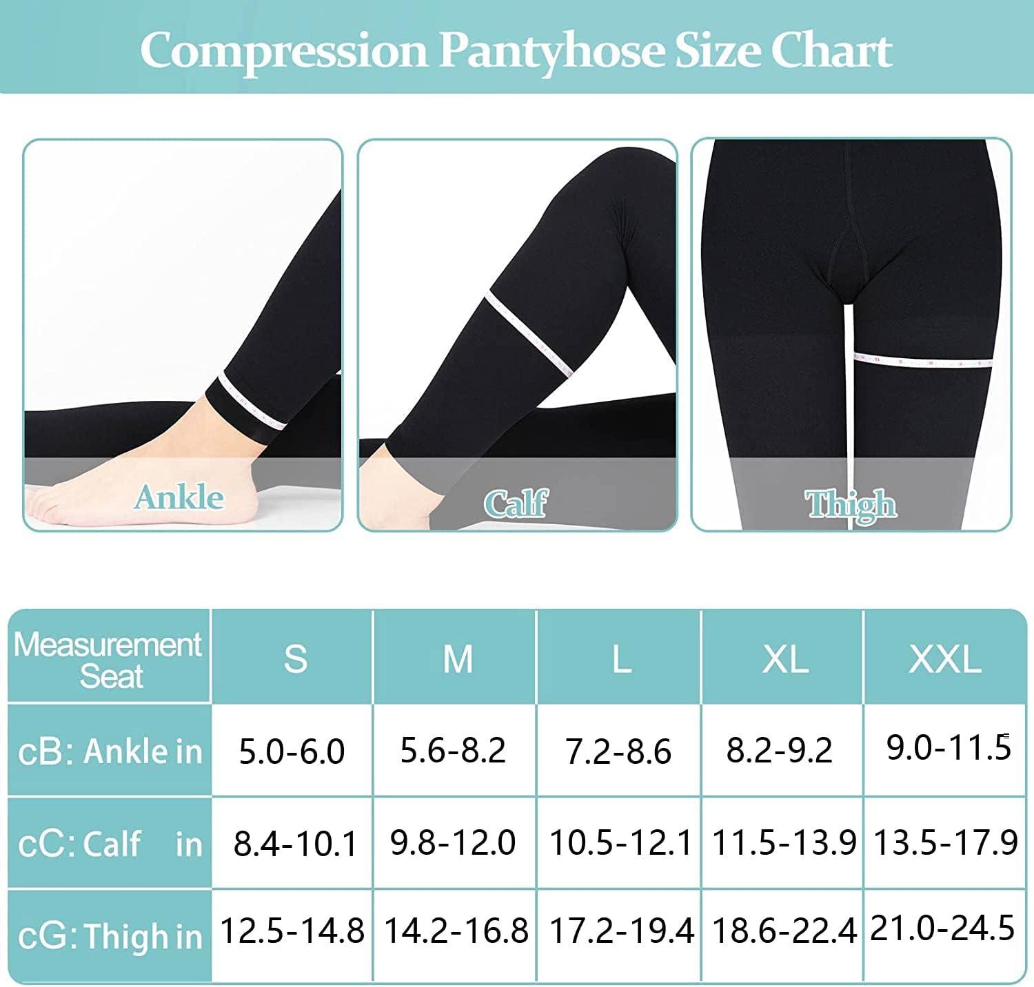 Compression Pantyhose for Women & Men, Footless Compression Stockings,  20-30 mmHg Support, Black. Black 2X-Large