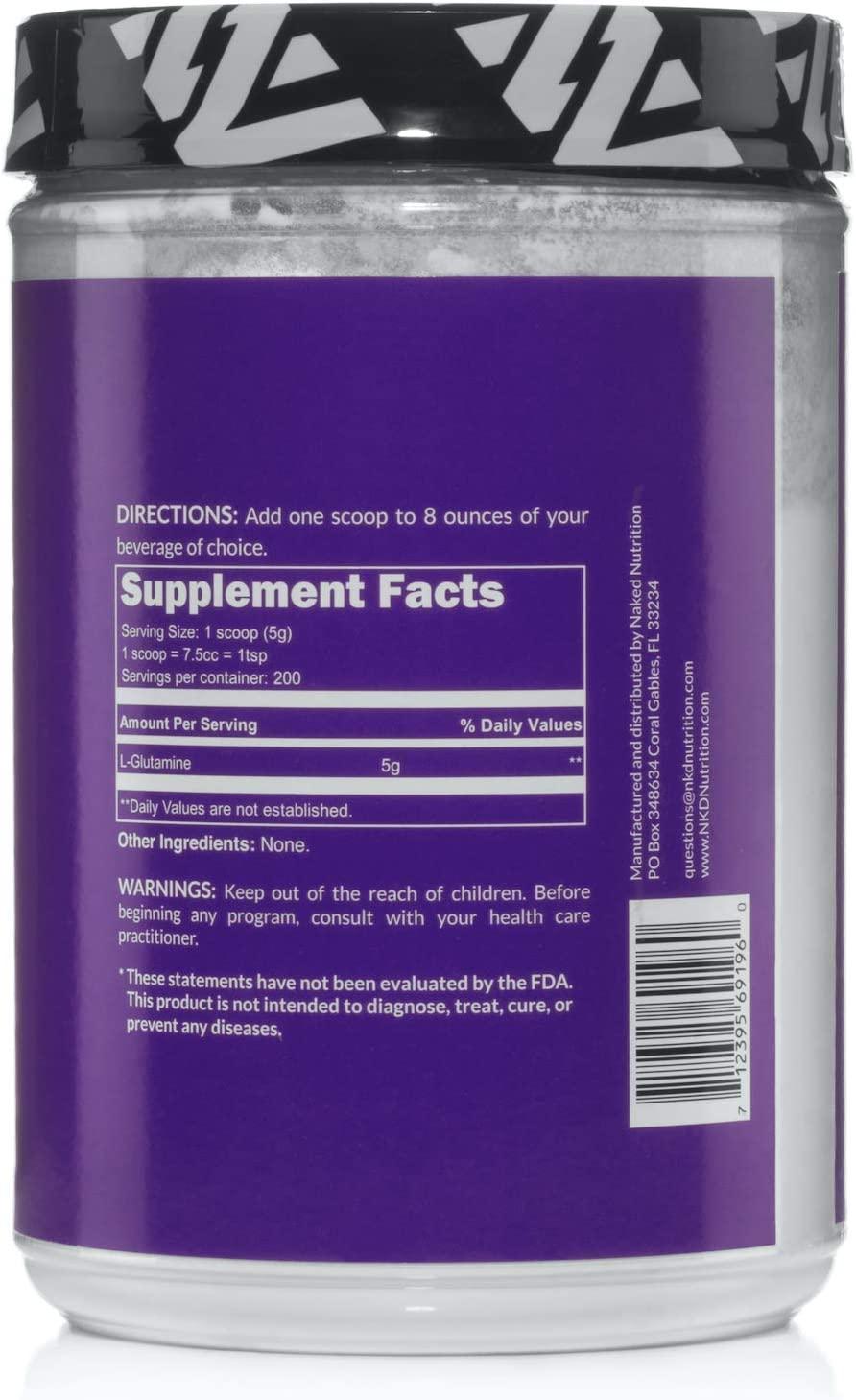 Pure LGlutamine Made in The USA 200 Servings 1,000g, 2.2lb Bulk