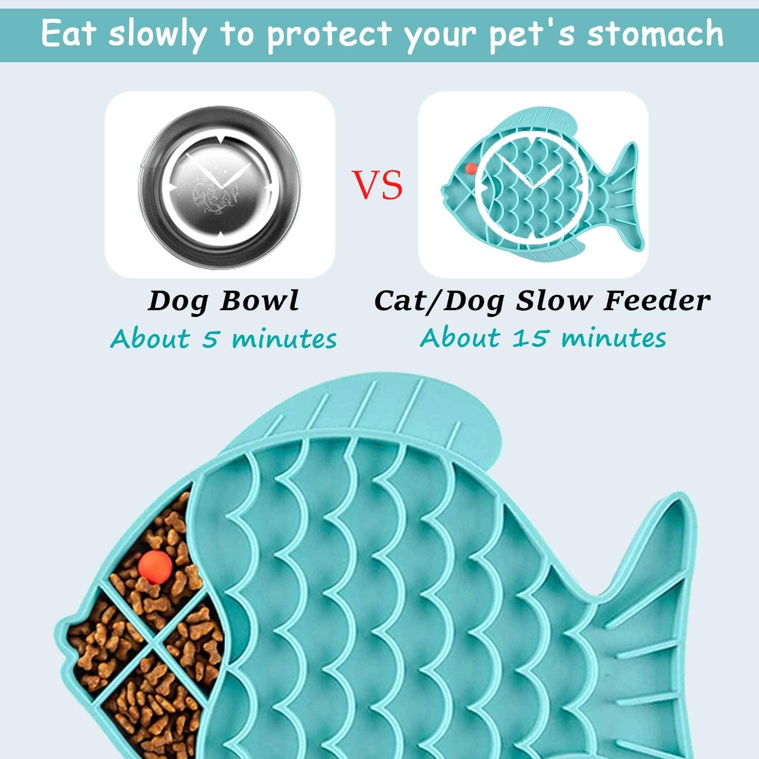 Cat Slow Feeder Bowl Fish-Shaped Cat Puzzle Feeder Food Mat for Small Dog &  Cats Slow Eating, Cat Treat Toy, Anxiety Relief 2 Pack