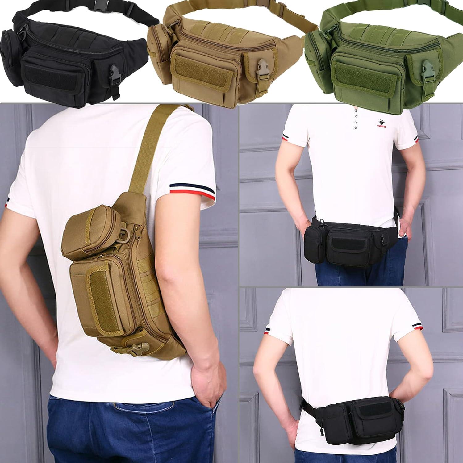 Tactical Fanny Packs, Military Waist Bag Utility Hip Belt Bags for Hiking  Climbing Fishing Cycling Hunting with U.S Patch (Black+Black)