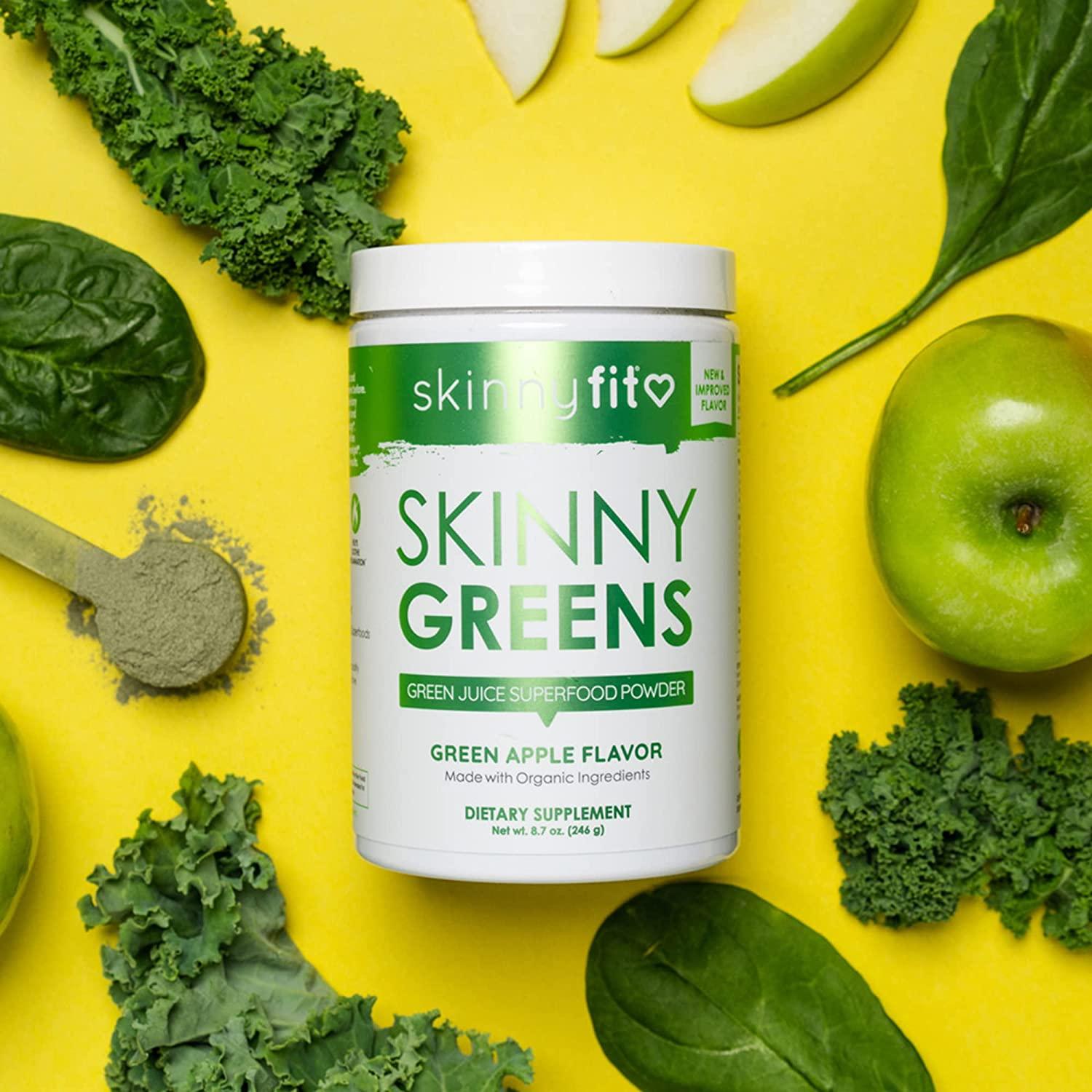 SkinnyFit Skinny Greens, Green Juice Superfood Powder, Green Apple Flavor, Support Weight Loss