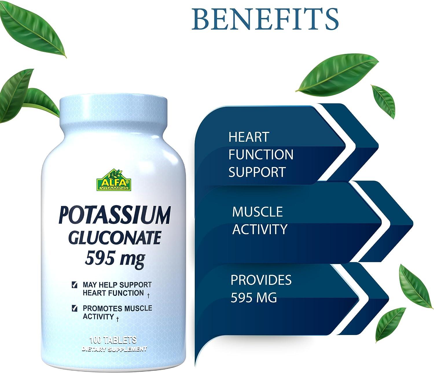 Alfa Vitamins Potassium Gluconate 595mg Heart Health & Muscle Support