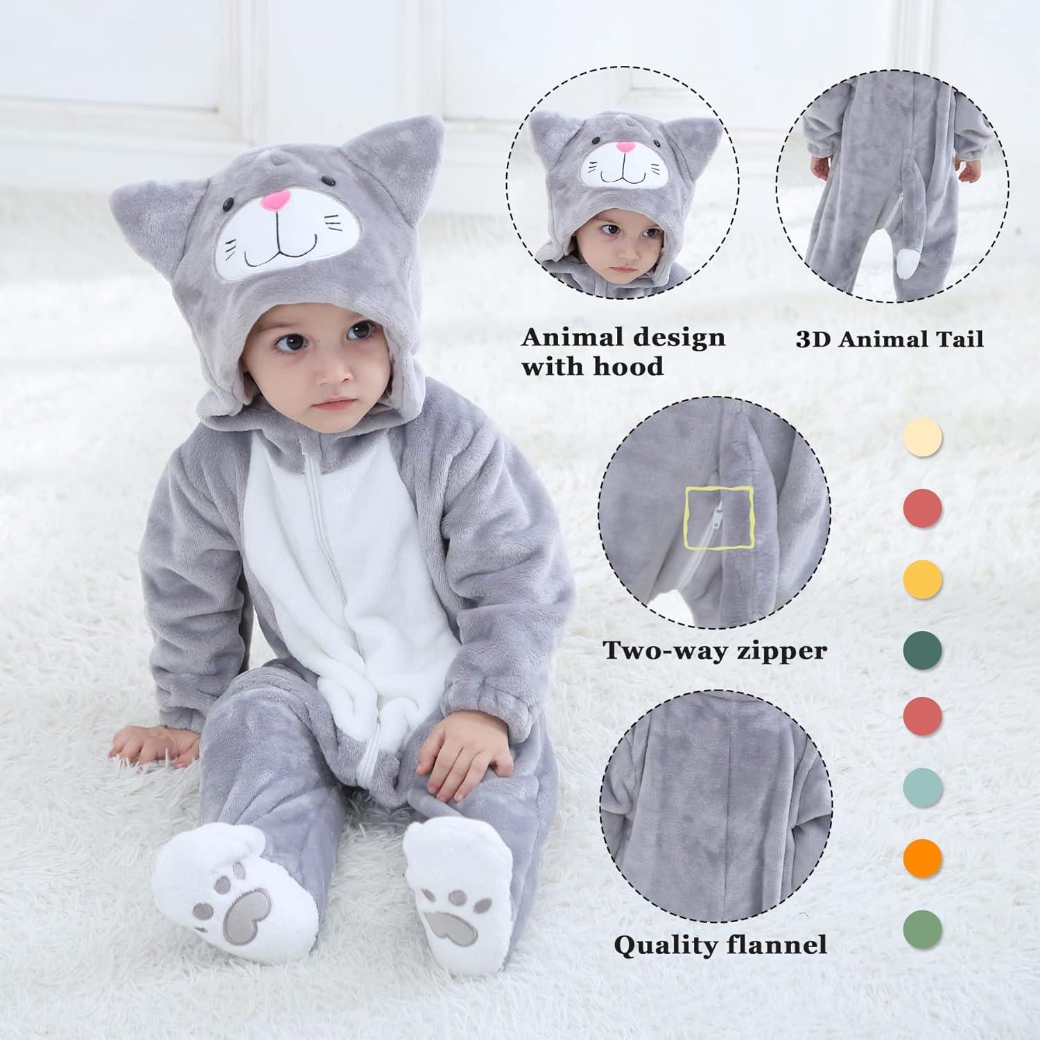 Camille Childrens Super Soft Fleece Onesie- Cat Print Hooded | WhichOne