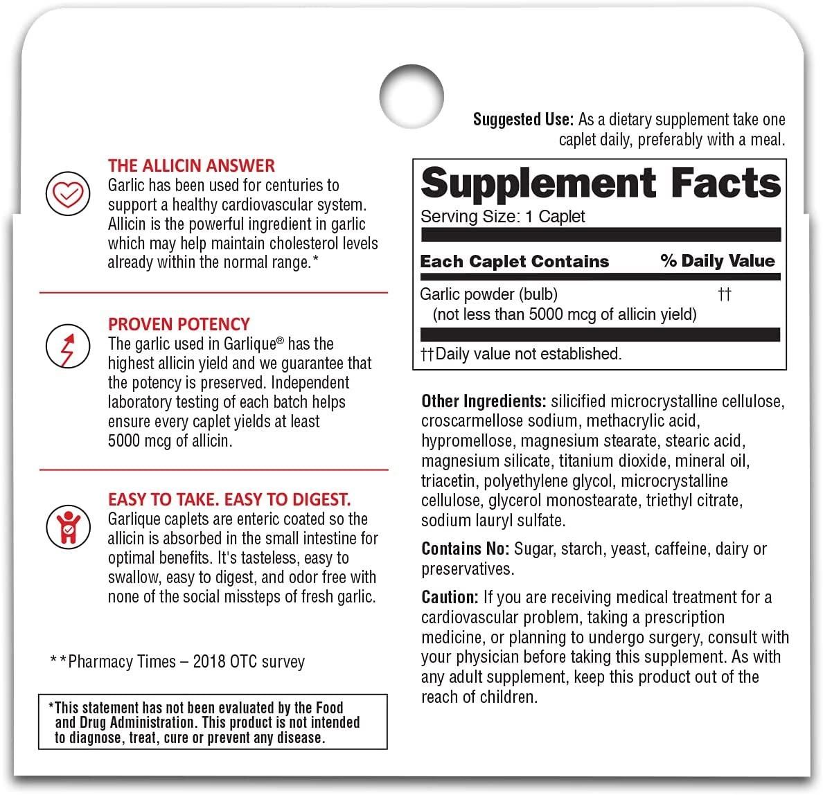 Garlique Healthy Cholesterol Formula with 5000 mcg of Allicin, 60