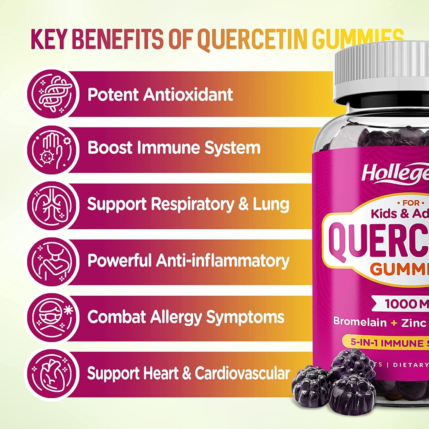 Quercetin Gummies for Kids and Adults, 1000mg Quercetin with Bromelain