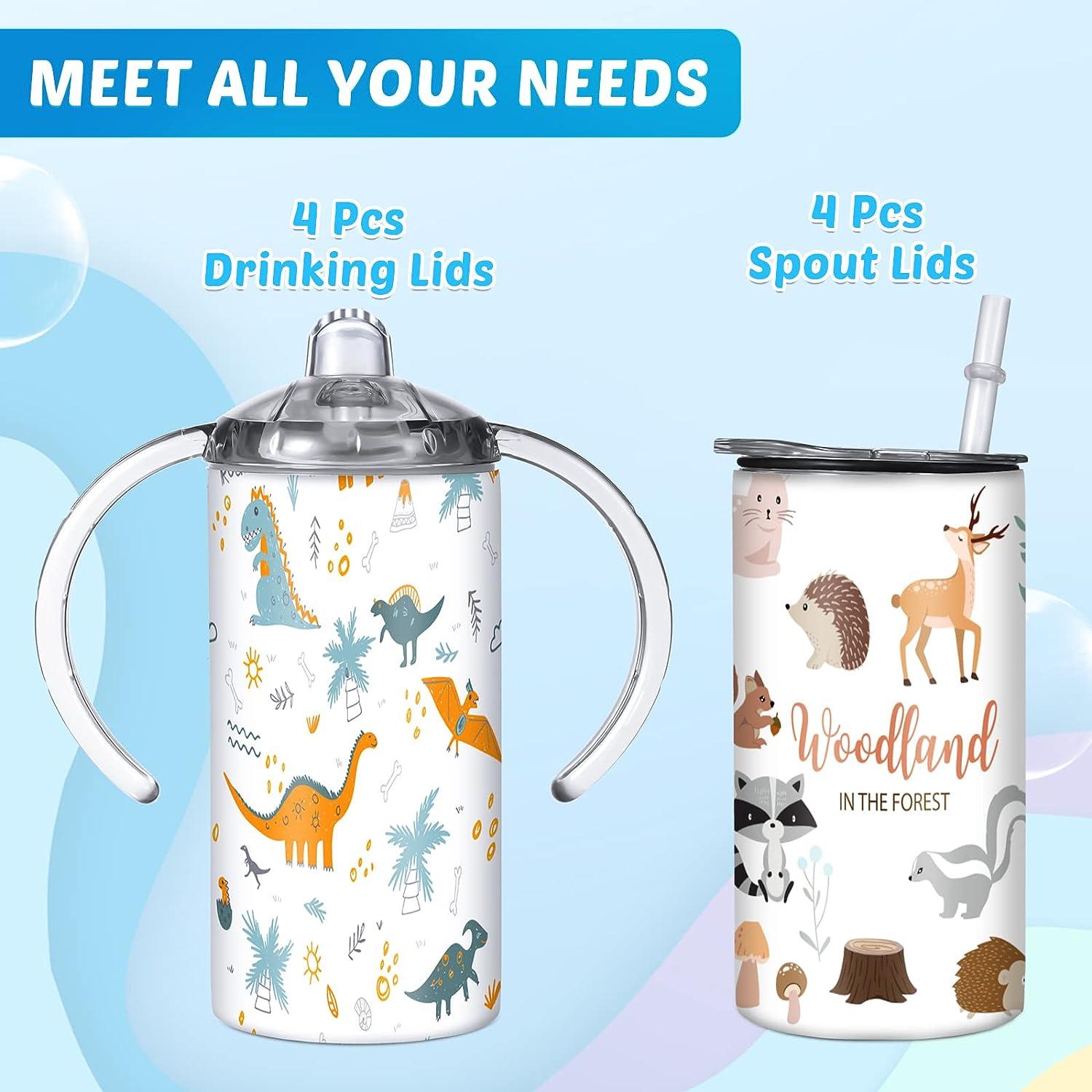 Potchen 4 Sets 12 oz Sublimation Blanks Sippy Cup Kids Sublimation Tumblers  with Handles Insulated Stainless Steel Sippy Cup with Lids and Straws 2  Heat Tape 4 Sublimation Coating for Water Milk