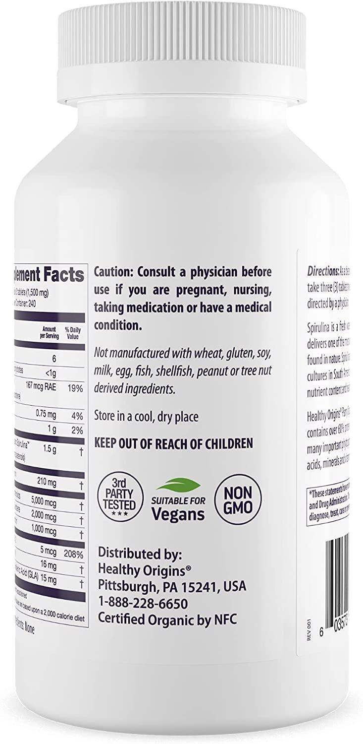 Healthy Orgins Organic and Kosher Spirulina Tablets, 500 Mg, 720 Count