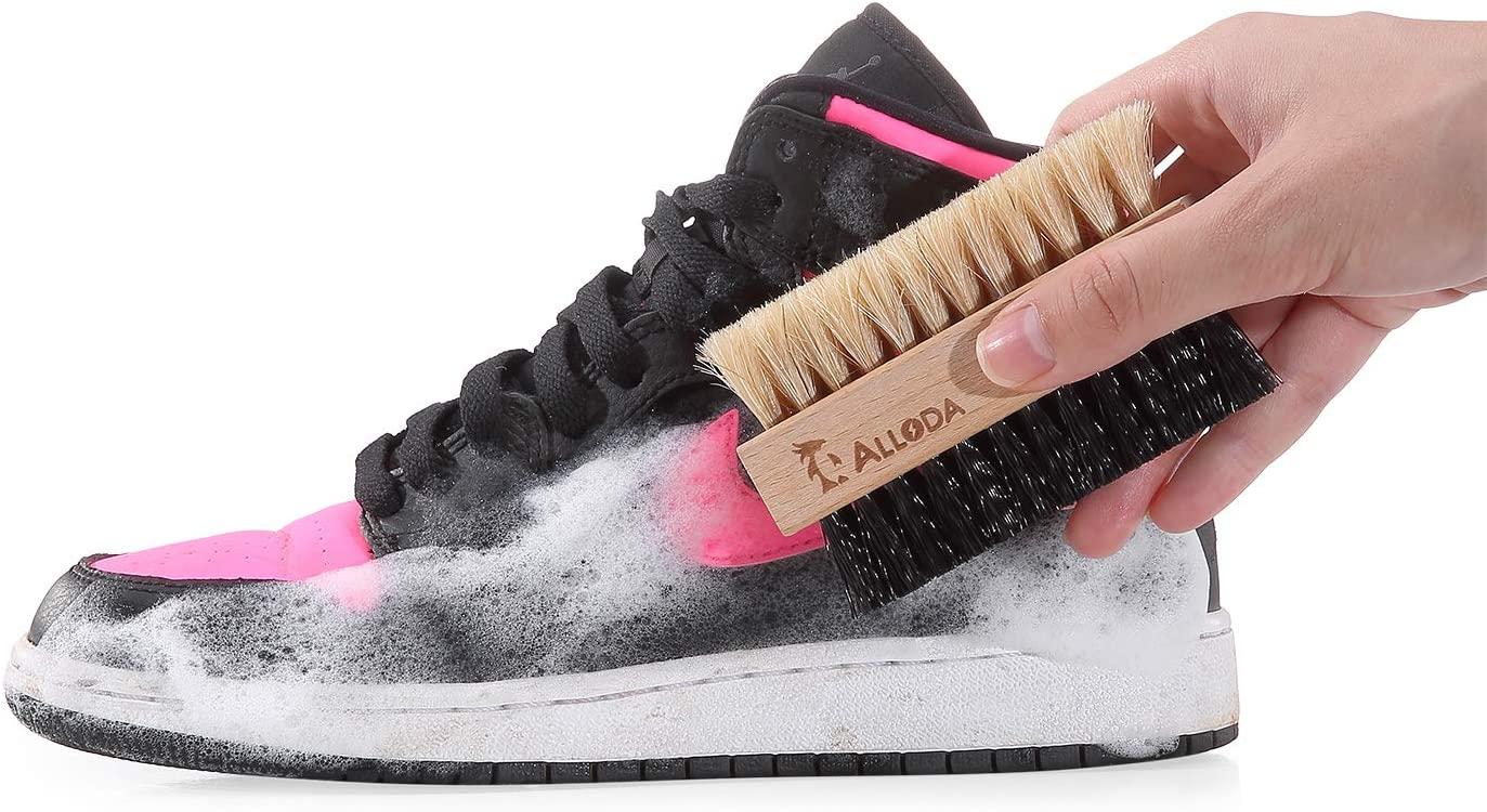 Shoe Cleaning Brush/Scrub Brush by Alloda - Upgrade Protect Double Sided Soft & Hard Sneaker Cleaner Brush by 100% Boar & Nylon Bristle