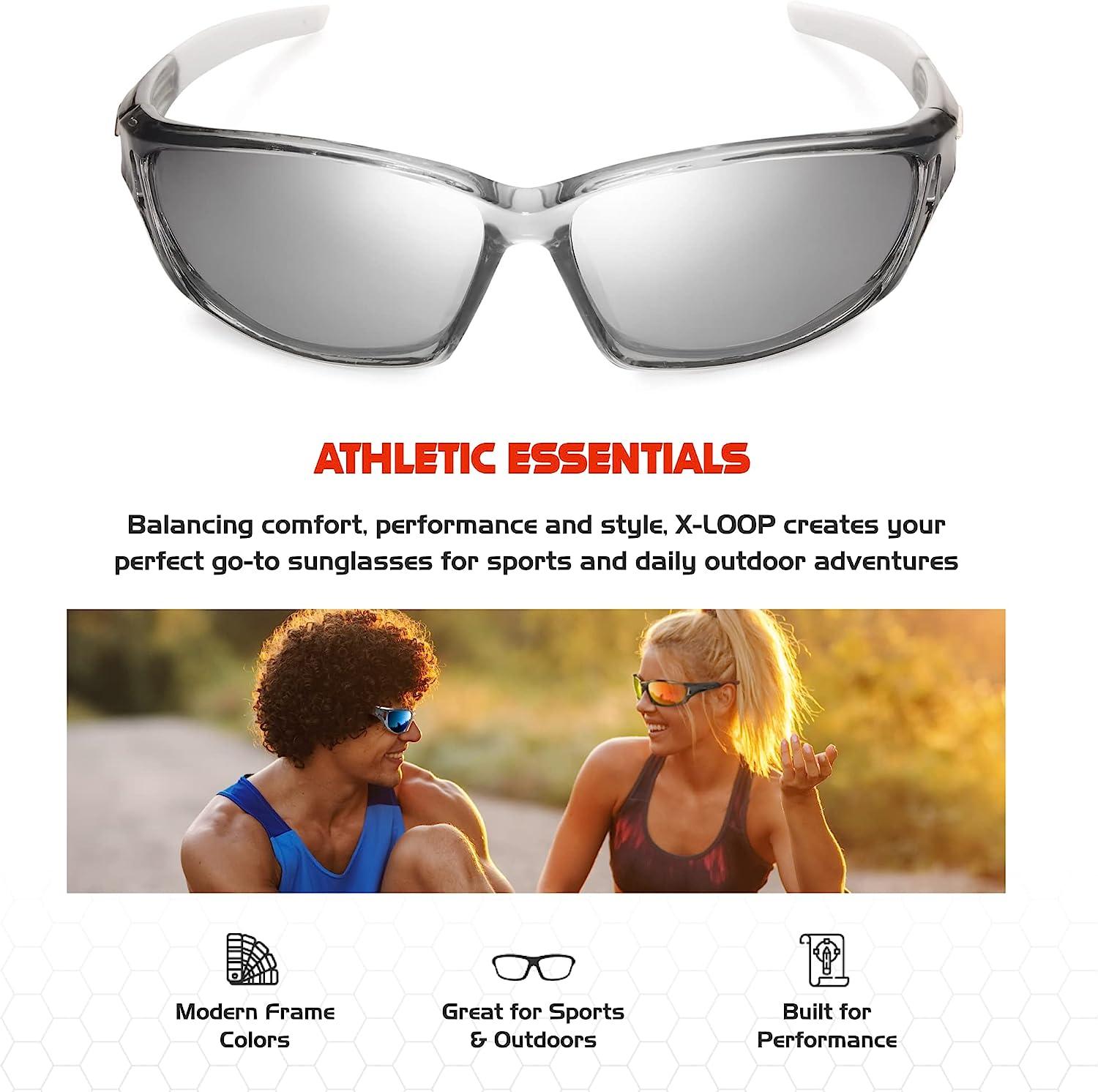 X LOOP Polarized Sports Sunglasses for Men UV400 Wrap Around Baseball  Running Fishing Cycling Golf Glasses Gray - White