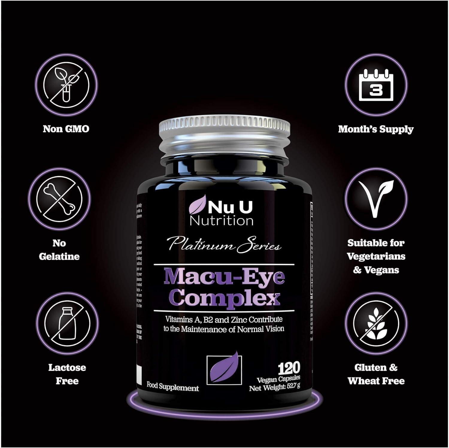 Macu Eye Supplement 120 Vegan Capsules 4 Month Supply with Lutein