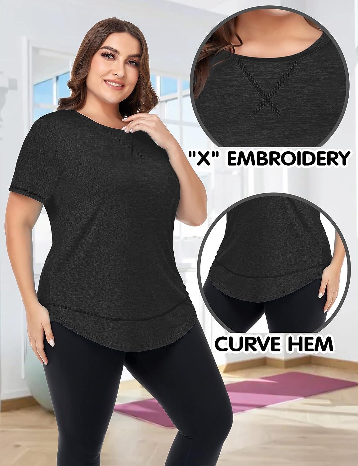 COOTRY Plus Size Workout Tops for Women Short Sleeve Loose fit Shirts  Athletic Gym Yoga Clothing 2X Black