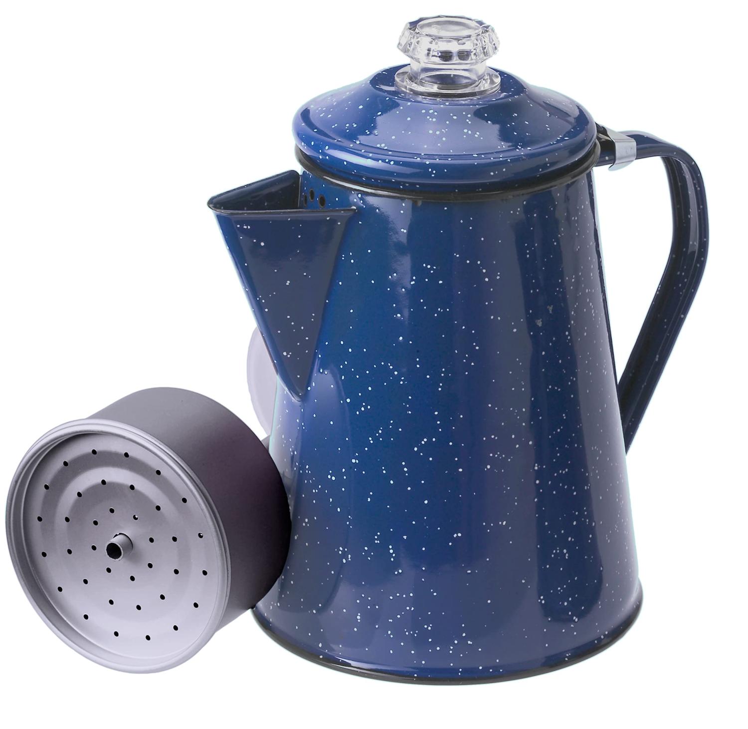 GSI Outdoors Percolator Coffee Pot  Enamelware for Brewing Coffee over  Stove & Fire - Campsite, Cabin, RV, Kitchen, Hunting & Backpacking Blue 8  cup Coffee Pot