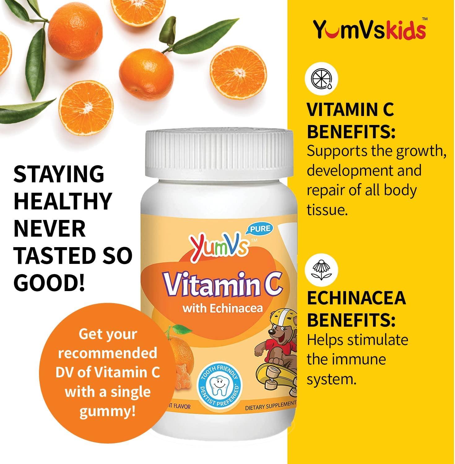 YumVs Vitamin C Gummies for Kids Chewable Orange Jellies, GlutenFree