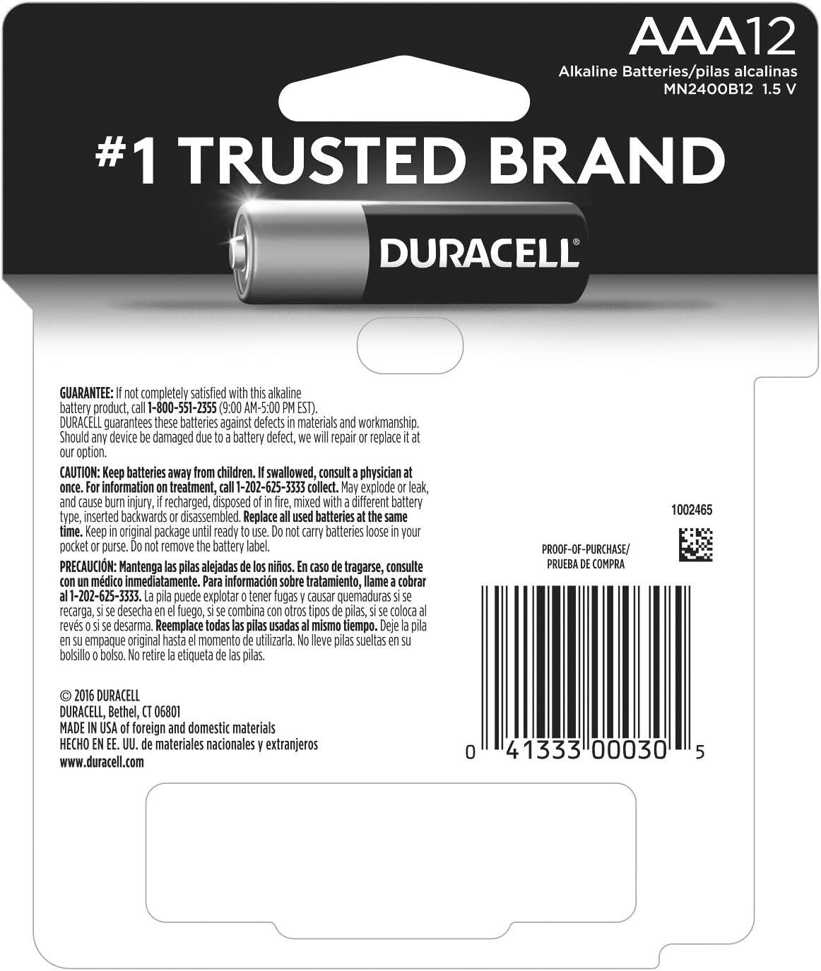Duracell - CopperTop AAA Alkaline Batteries - long lasting, all-purpose  Triple A battery for household and business - 12 Count (Pack of 1)