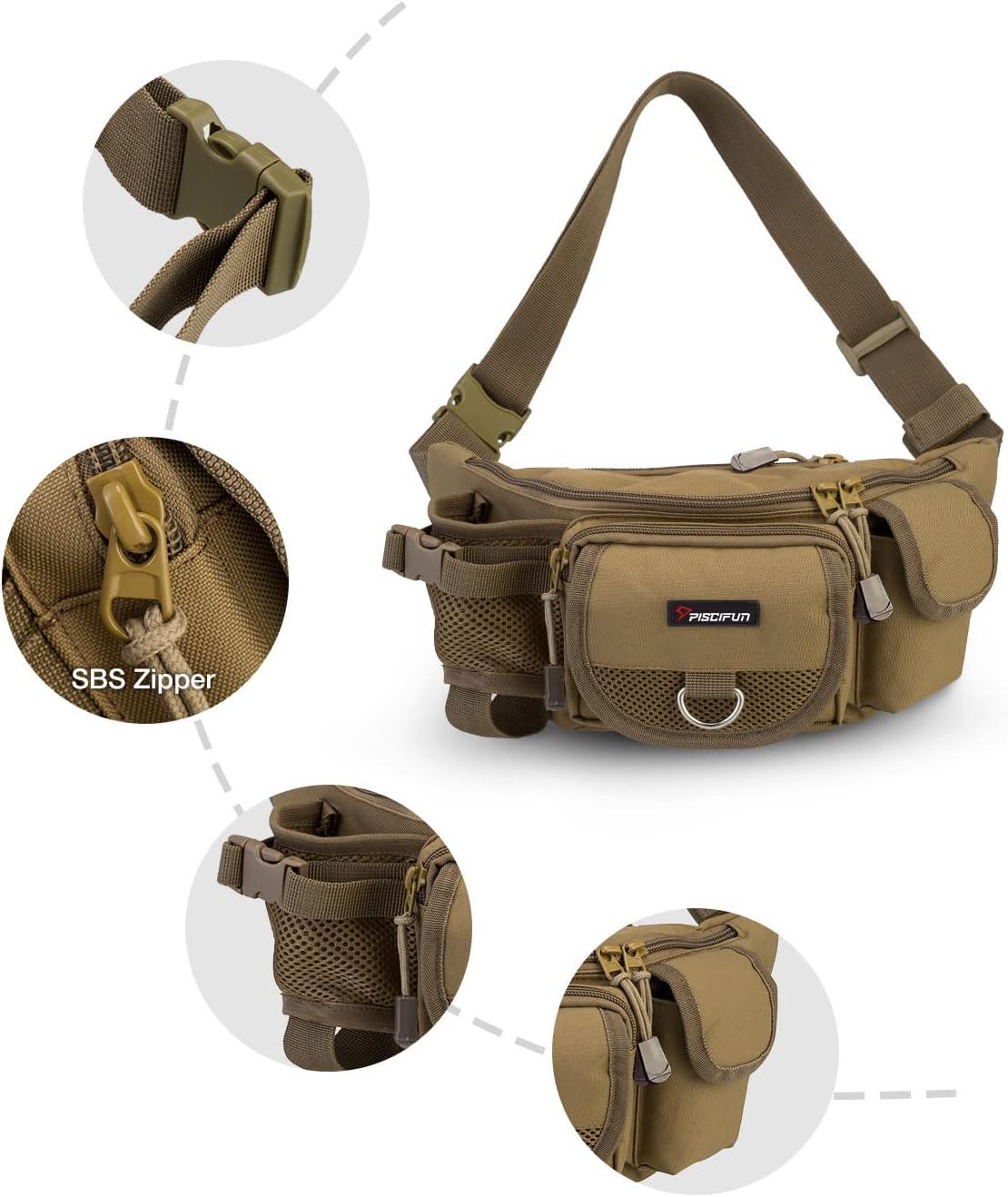 Piscifun Fishing Tackle Bag with Adjustable Waist Strap Portable  Multi-function Fanny Fishing Storage Pack Water-Resistant Outdoor Fly Fishing  Bag Multiple Colors Available Small Fishing Bag Khaki