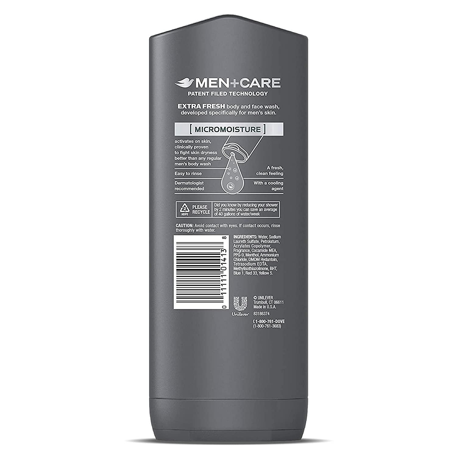 Dove Men+Care Body Wash for Men's Skin Care Extra Fresh Effectively Washes  Away Bacteria While Nourishing Your Skin, 18 Ounce (Pack of 4)