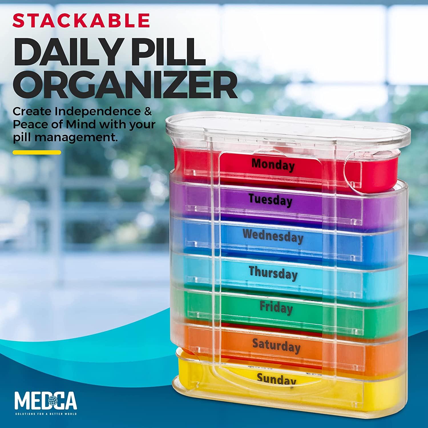 MEDca Weekly Pill Organizer, Four TimesaDay, 1 Dispenser with Stackable AM/PM Compartments