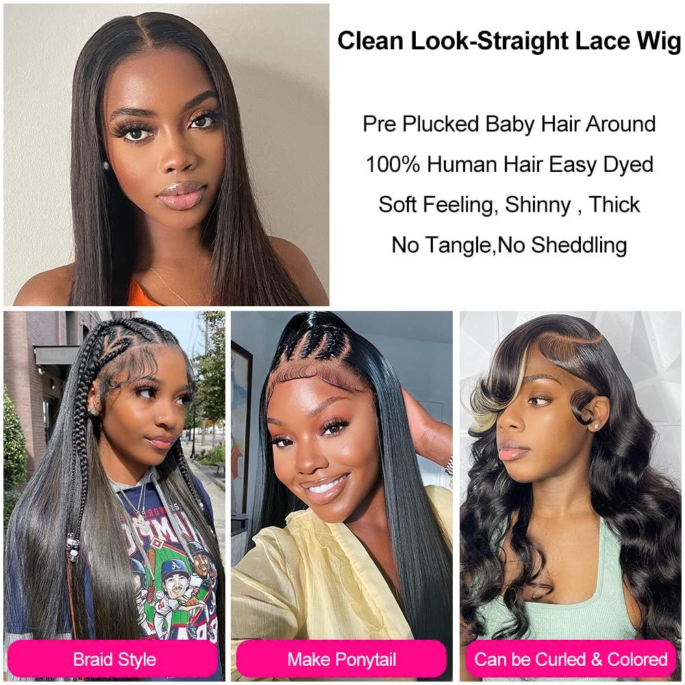 22 Inch Frontal Wigs Human Hair HD Lace 13x4 Straight Lace Front Wigs Human  Hair 150% Density Pre Plucked Human Lace Wig Bleached Knots Frontal Wig for  Black Women Ear to Ear