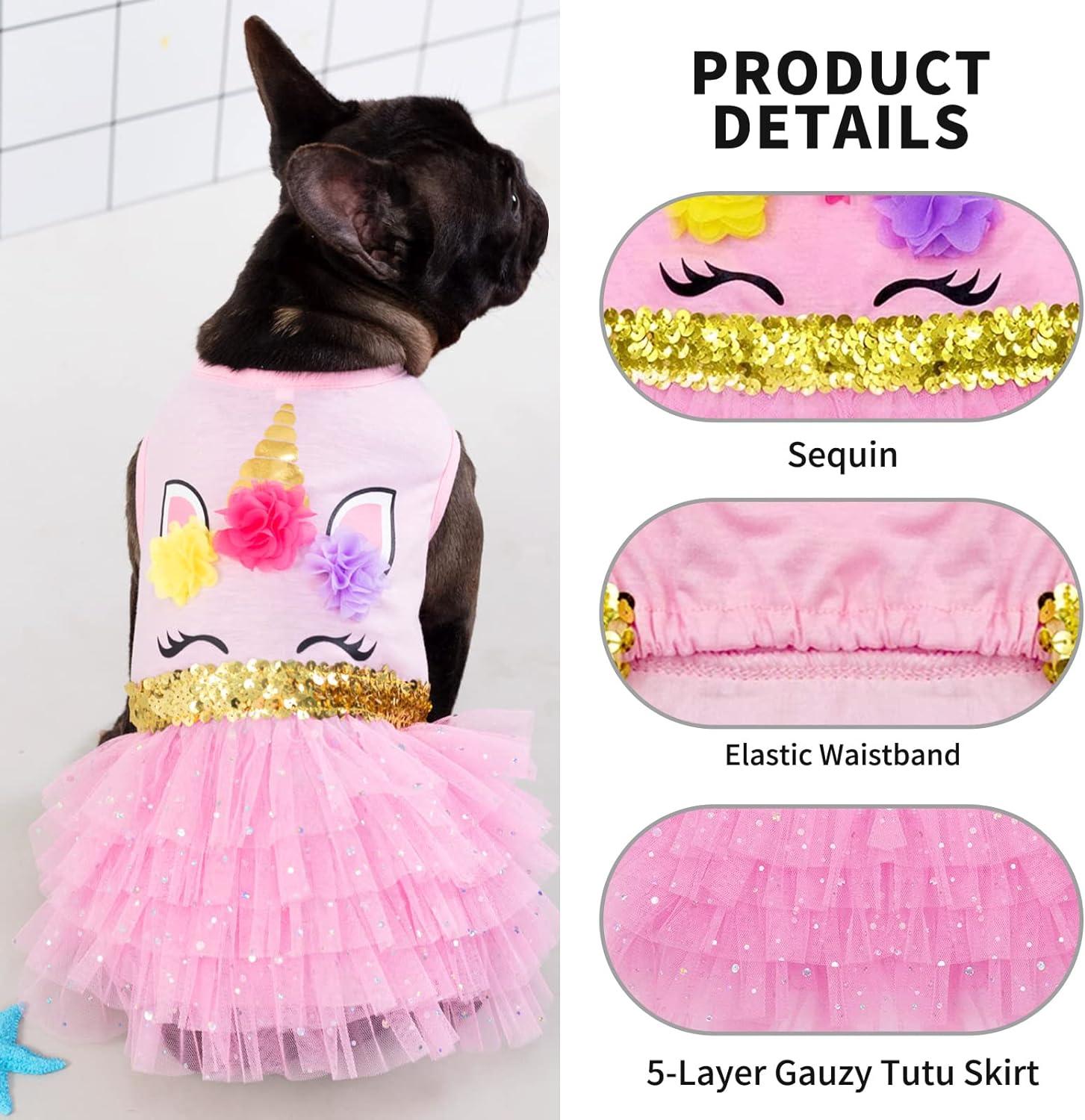 KYEESE Dog Girl Dress Unicorn Pet Dresses for Small Dogs Birthday
