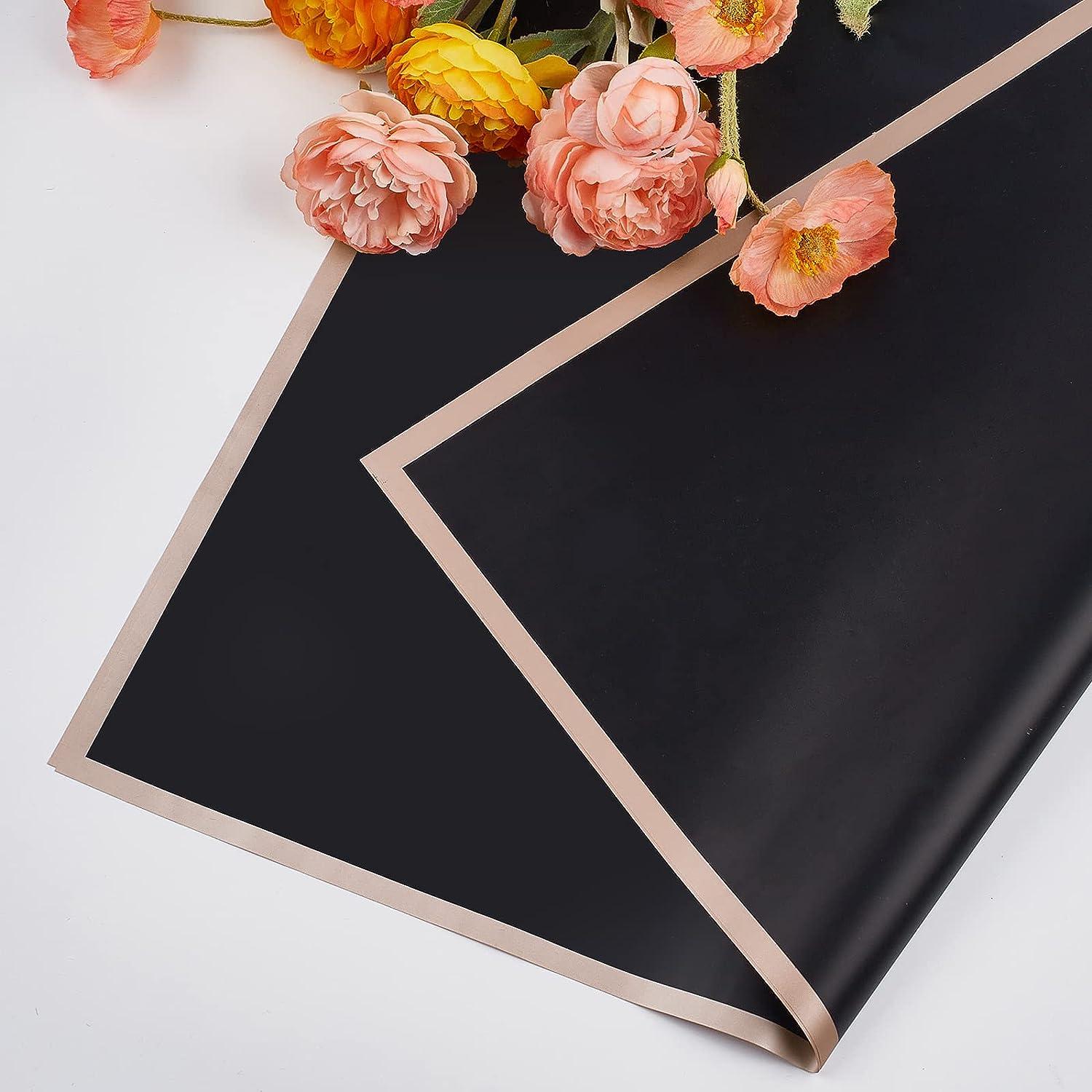 Jutieuo 20 Sheets Flower Wrapping Paper Florist Bouquet Supplies Waterproof  Floral Wrapping Paper with Ribbon 22.8x22.8 inch (Black)