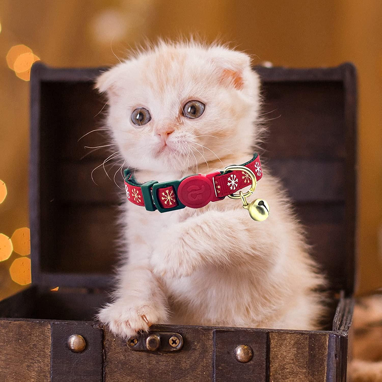 azuza 4 Pack Plaid Pattern Cat Collar Breakaway with Bell and Cat