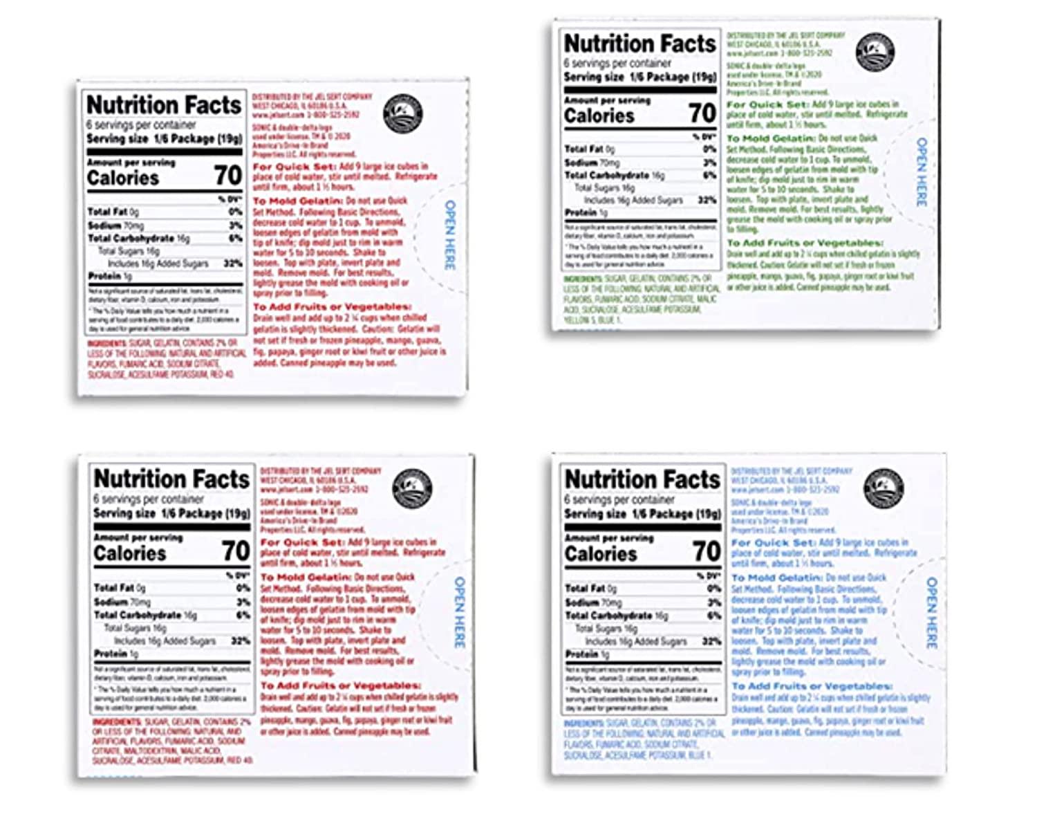Flavored Gelatin Powdered Packets Variety Pack. Includes 4 Boxes of