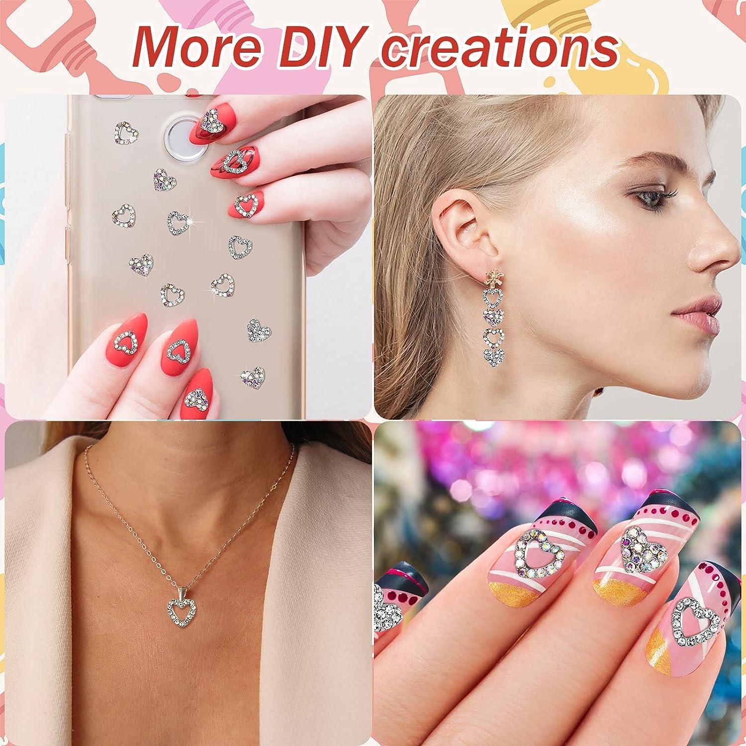 Valentines Nails | 24 Pcs/box French Tips Flower Diamond Rhinestone Press  On Nails