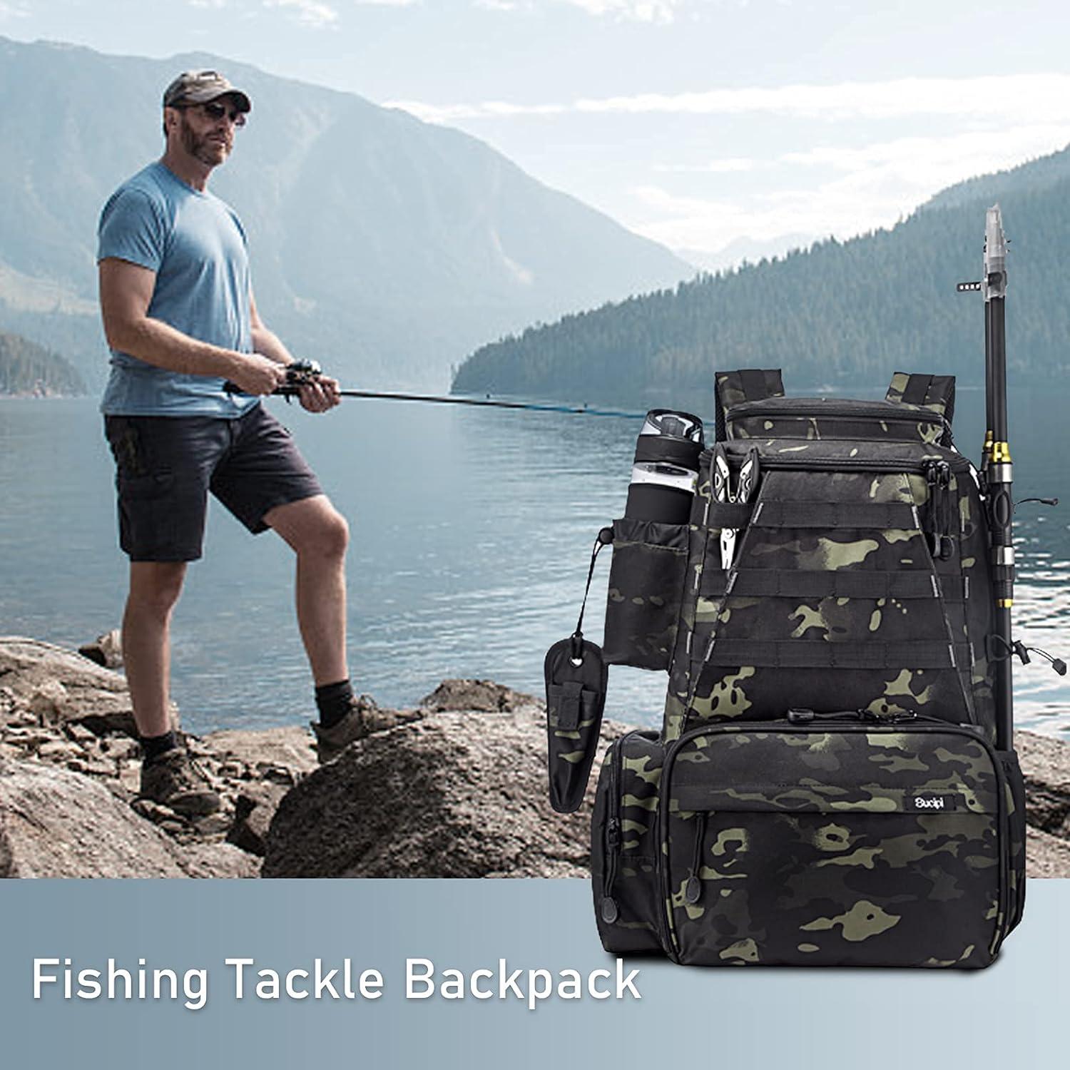 Sucipi Fishing Tackle Backpack Outdoor Large Fishing Tackle Bag  Water-Resistant Fishing Backpack with Rod Holder Backpack for Trout Fishing  Outdoor Sports Camping Hiking Army Green Camouflage