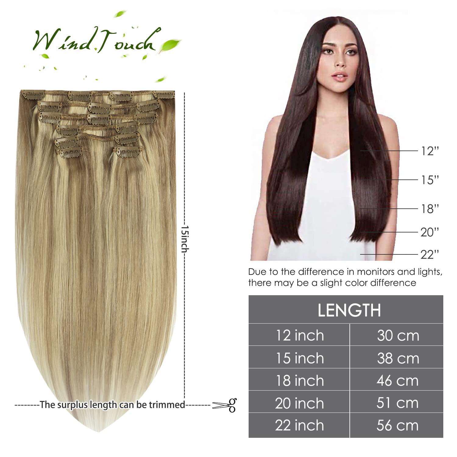 WindTouch Clip in Hair Extensions Human Hair Balayage Mixed Bleach Blonde  15Inch 70g Highlights for Blonde Remy Hair 7PCS #18P613 Gift for Women 15  Inch #18p613 Mixed Bleach Blonde
