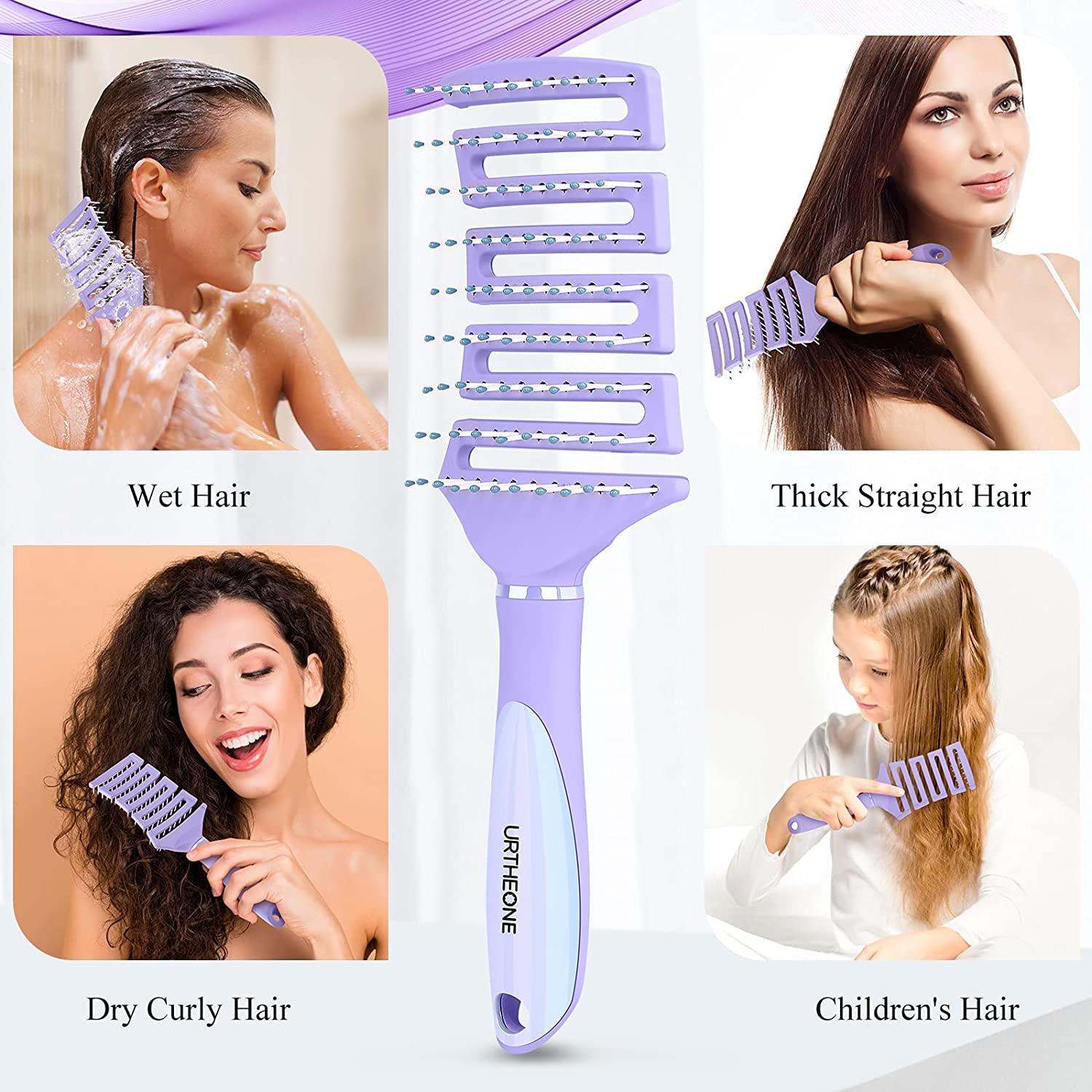 Hair Brush, Curved Vented Detangling Hair Brushes for Women Men Wet or Dry  Hair,Faster Blow Drying Styling Professional Paddle Vent detangler brush  for Curly Thick Wavy Thin Fine Long Short Hair purple