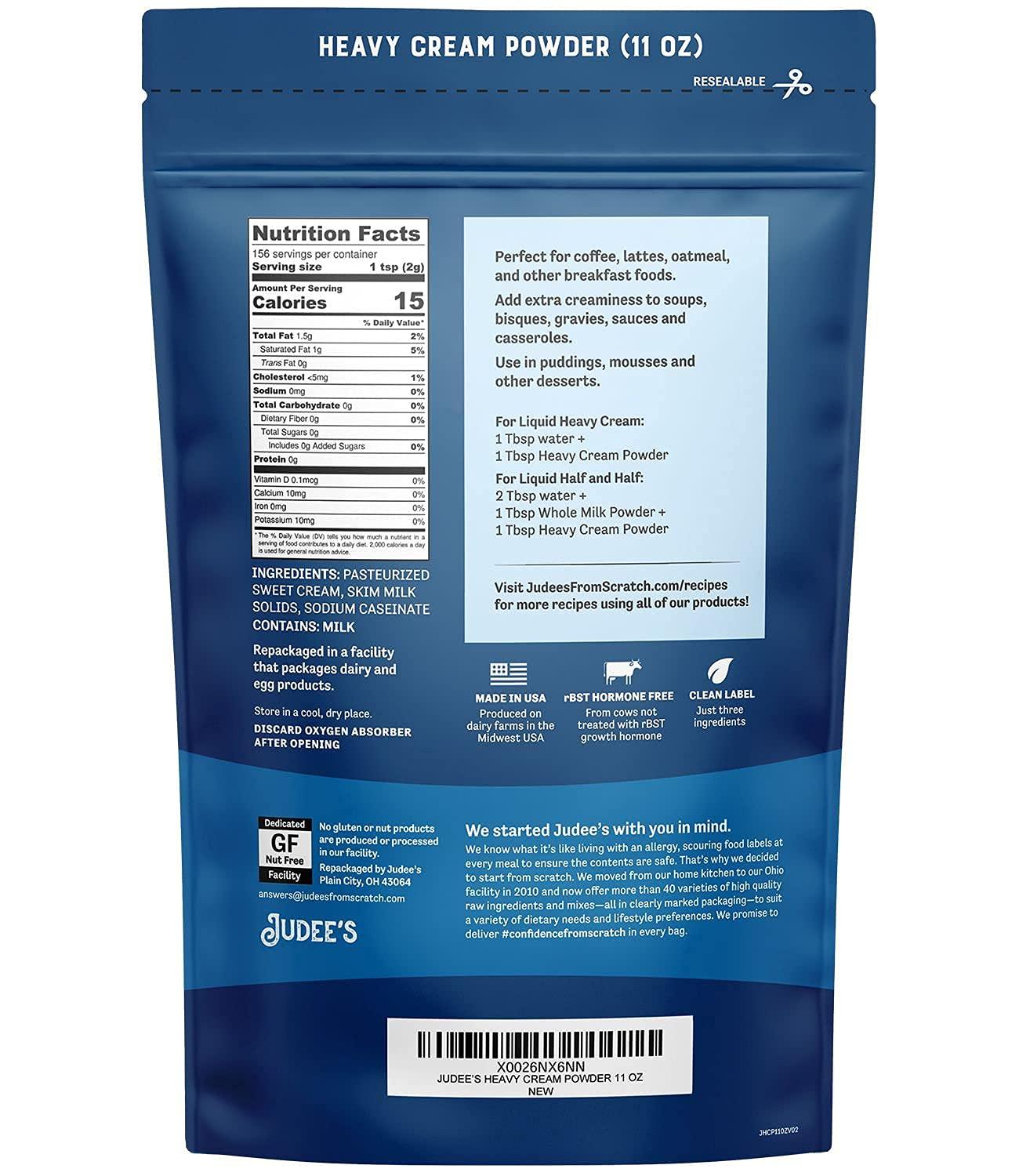 Judee's Heavy Cream Powder 11 oz GMO and Preservative Free Produced