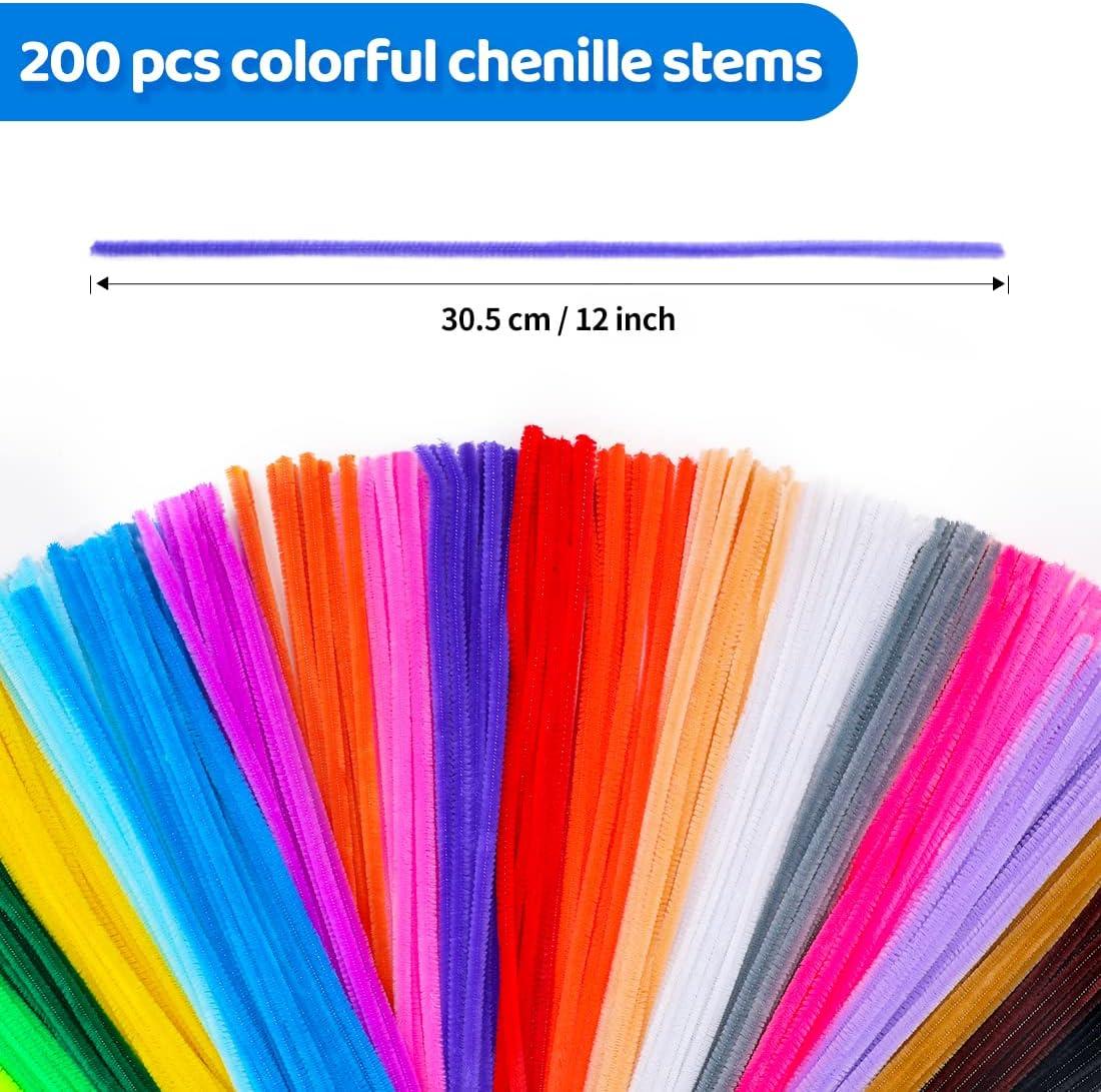 200pcs Multi-Colored Pipe Cleaners Craft 20 Colors Chenille Stems