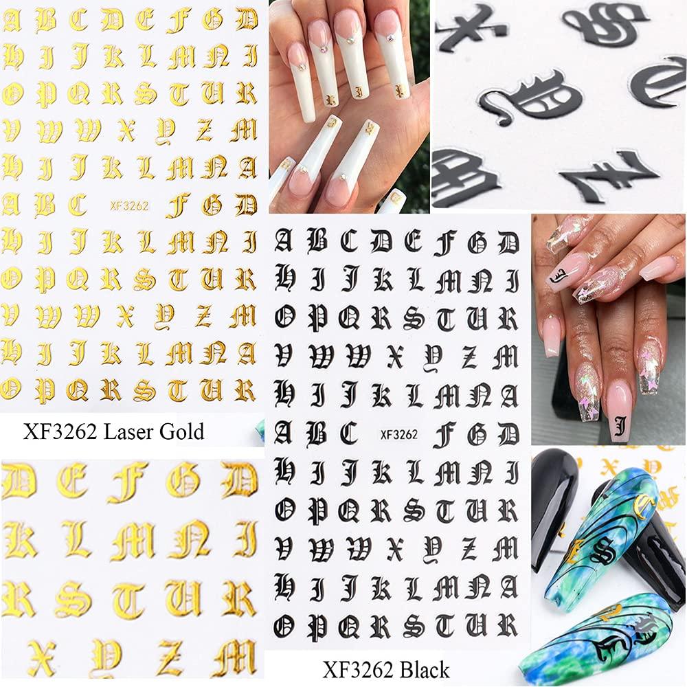 English Letters Holographic Alphabet 3D Nail Stickers Cursive
